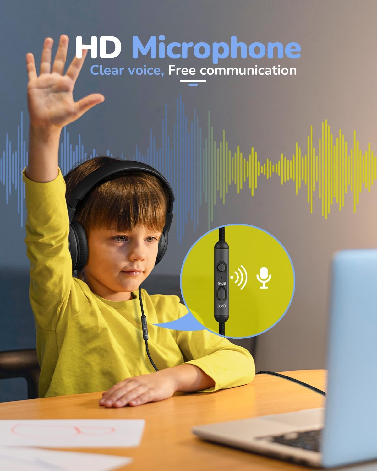 awatrue Kids Headphones with Microphone, Wired Headphones for Kids 85/94dB Safe Volume Limit, Over Ear Headsets, Boys Girls Childrens Headphones for School/Travel/Fire Tablet/BlueOrange