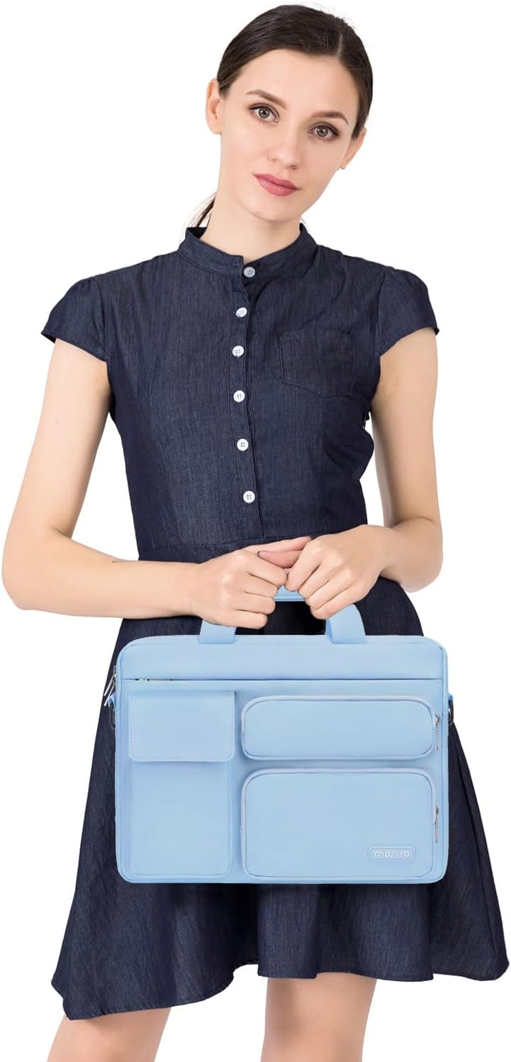 MOSISO Laptop Bag 16 inch, 15-15.6 inch Computer Shoulder Bag Compatible with MacBook Air 15 M4 M3 M2/Pro 16 M4 M3 M2 M1, Notebook &2 Raised&1 Flapover&1 Horizontal Pocket&Handle&Belt, Navy Blue