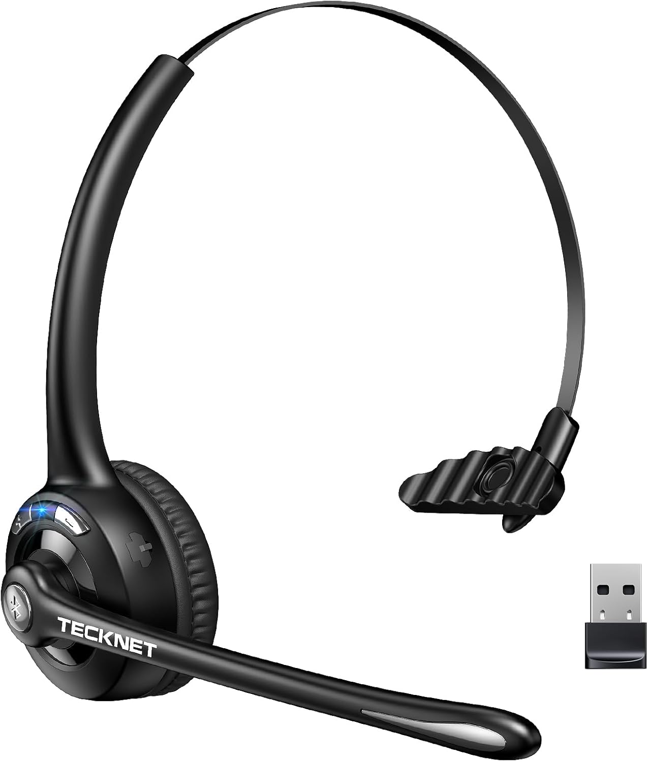 TECKNET Wireless Headset, Bluetooth Headphones with Noise Cancelling Microphone for Trucker, Hand Free Wireless Headset with Mute Mic for Cellphone/PC/Home/Office/Call Center