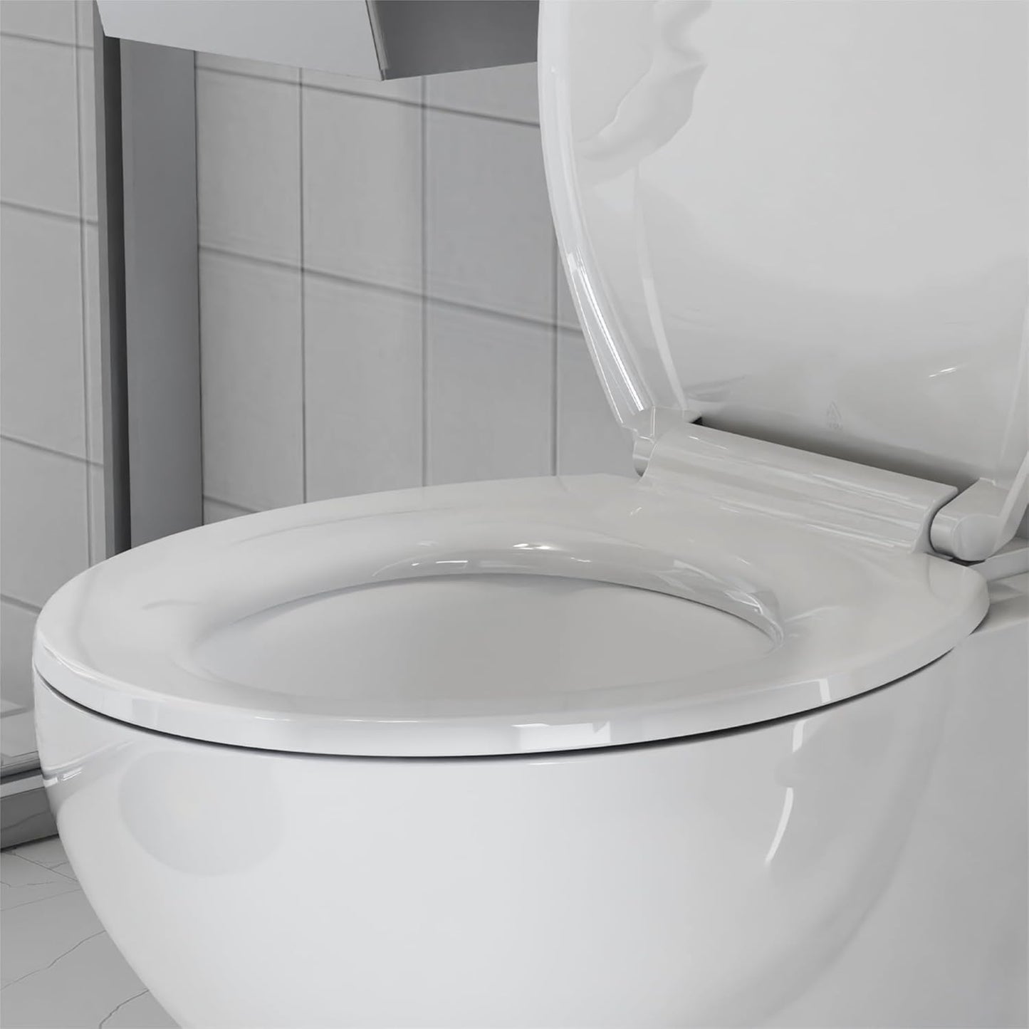 White Elongated Toilet Seat, Slow Close Toilet Cover Seat for Easy Clean and Stain-Resistant, Plastic Toilet Seat with Cover, Quick-Release Hinges and Quick-Attach Hardware