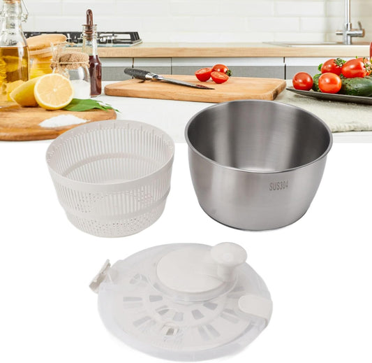 Stainless Steel Salad Spinner - Large Capacity Vegetable and Fruit Washer, Lettuce Dryer, Drip Basket, Multifunctional Kitchen Tool - PuriLite