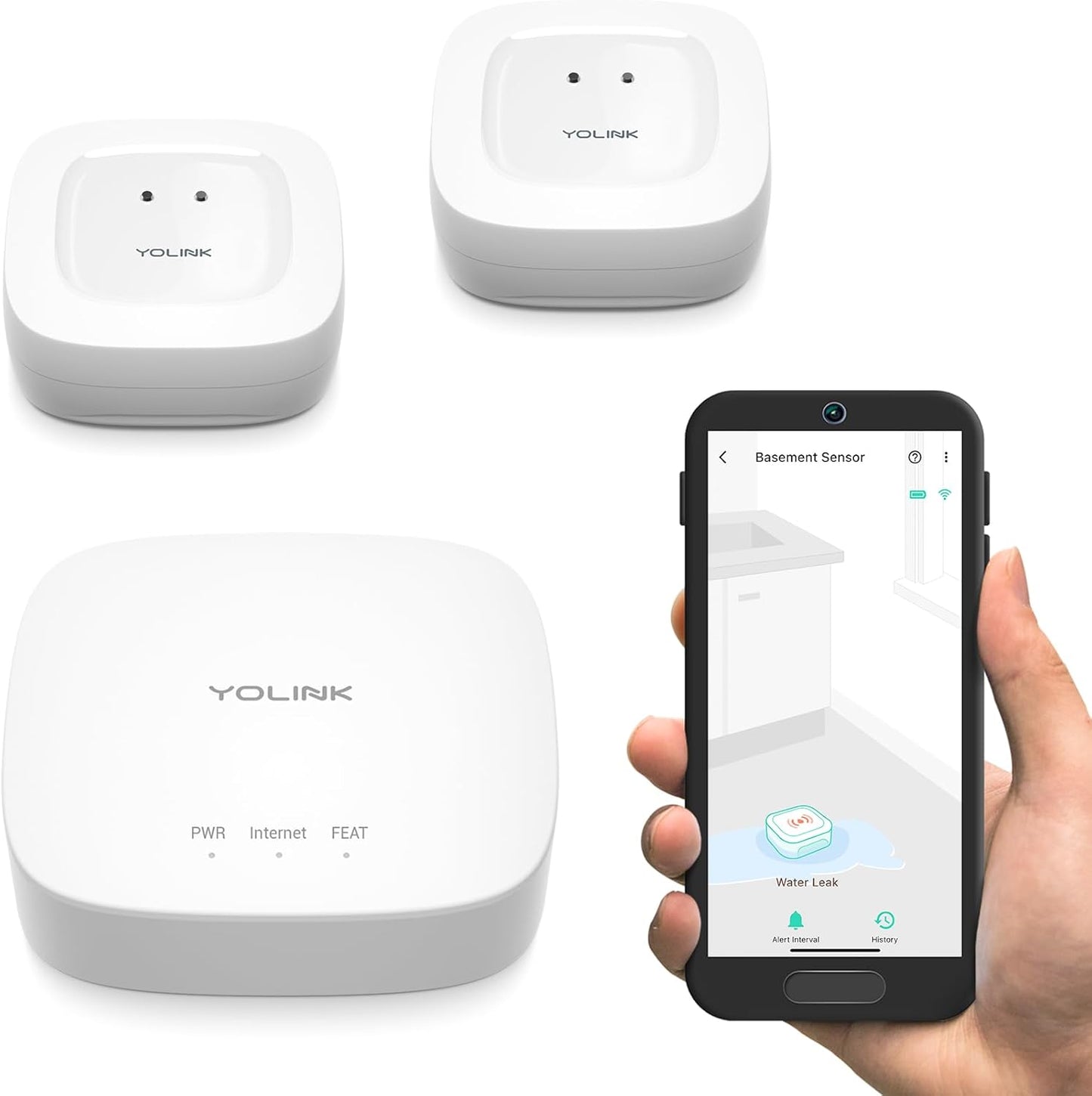 YoLink Smart Home Starter Kit: Water Sensor 4-Pack & Hub Kit - Sensor Compatible with Alexa and IFTTT, 1/4 Mile Range, Instant Remote App, Text(Limited) and Email Alert
