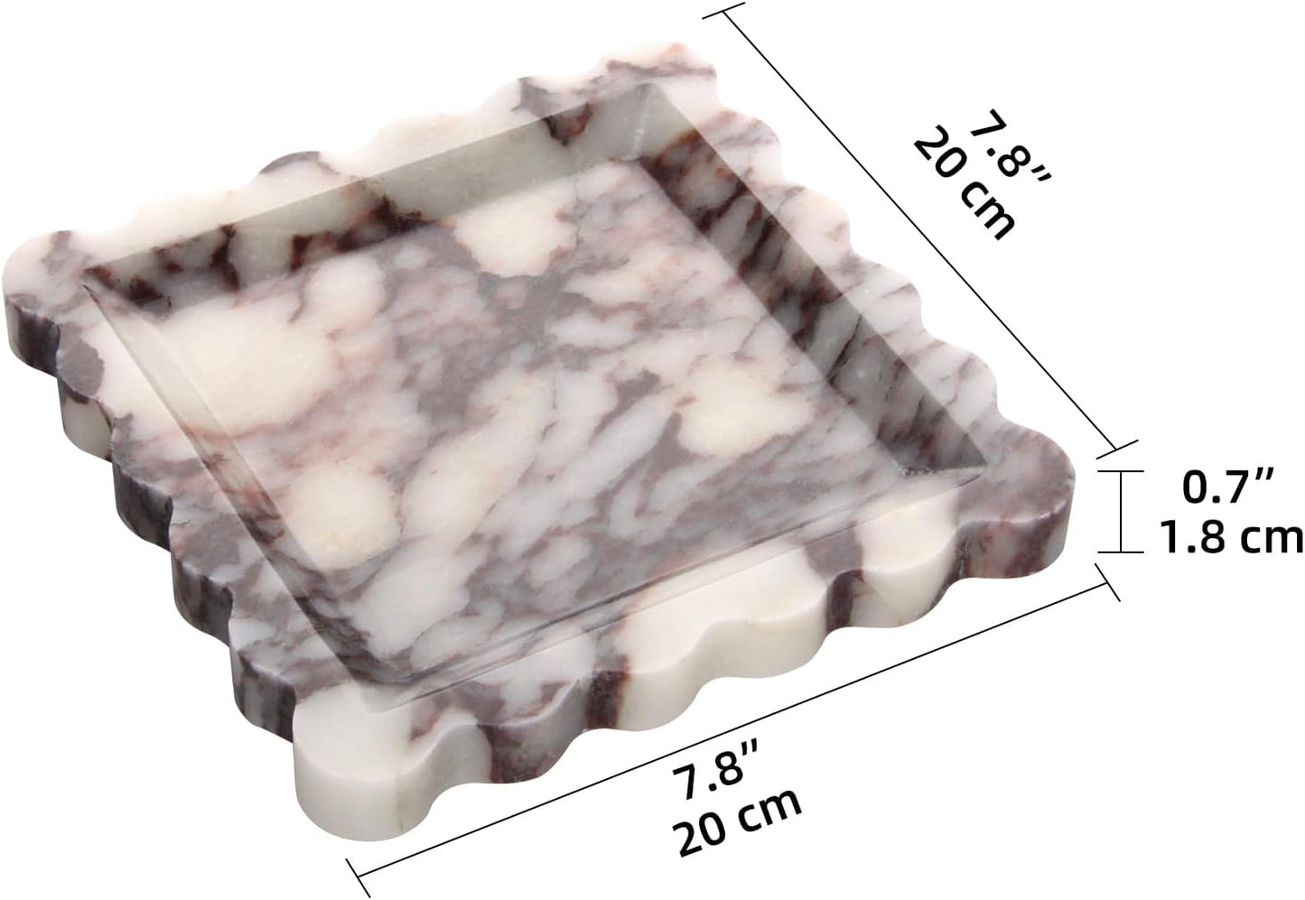 HESHIBI Marble Decorative Tray, Square, 8x8 inches, Rosso Lepanto, Luxury Natural Stone, Bathroom Vanity, Dresser Top, Kitchen Sink, Trinket Ring Tray