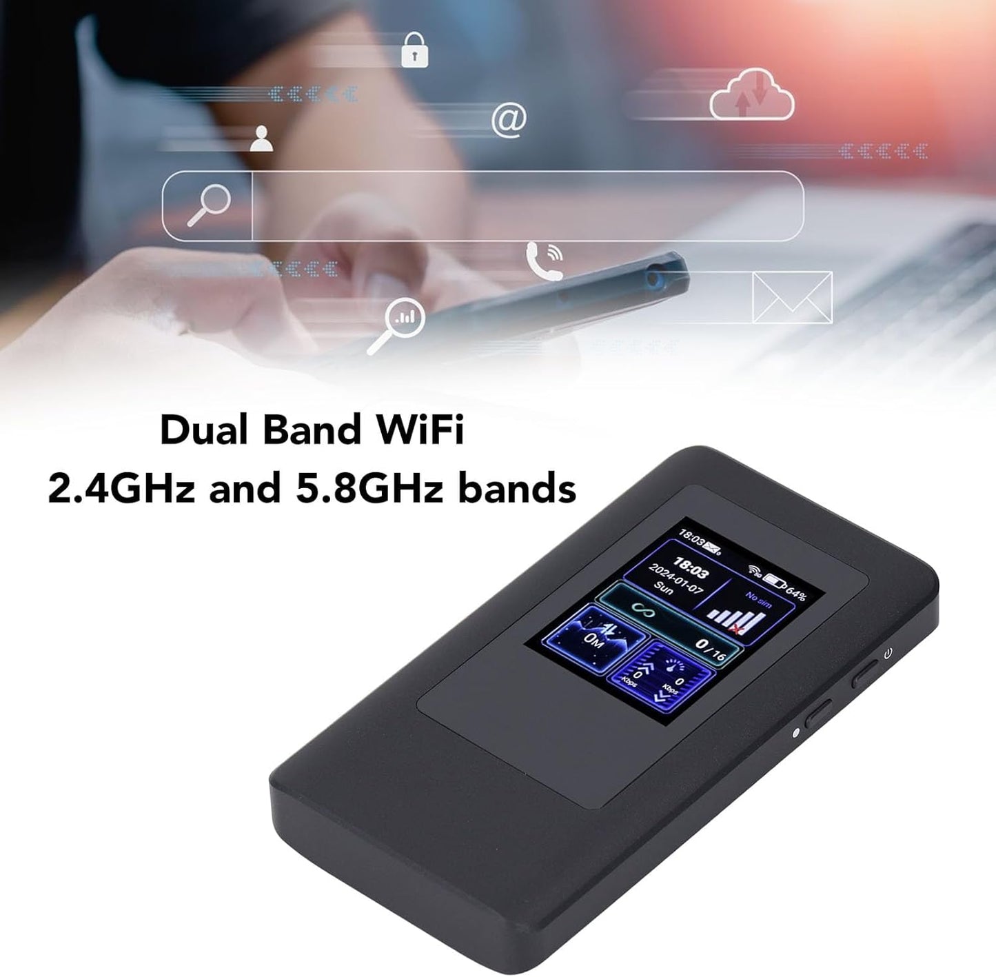 5G Wif 6 Portable Hotspot, 2.4GHz 5.8GHz 2.4 Inch LCD Screen, 16 Devices Simultaneous Connection, IP54 Waterproof, 4000mAh Battery, Nano SIM Card Slot, for Travel