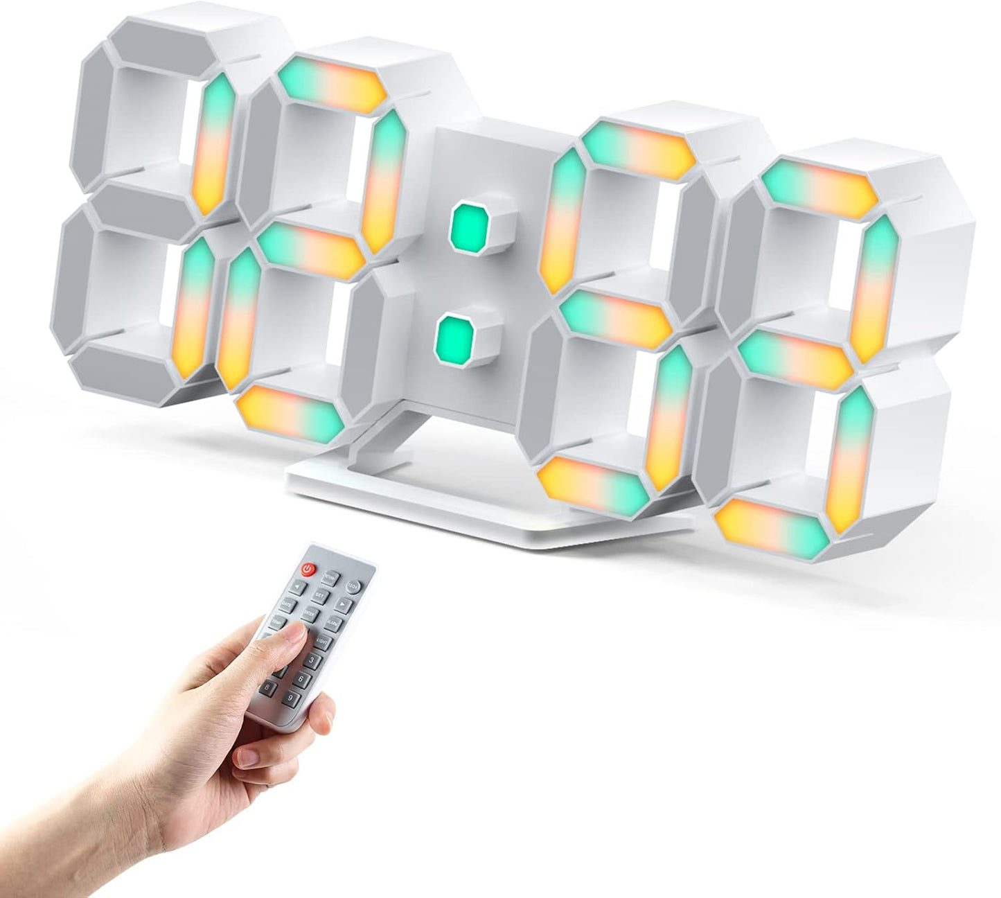 EDUP HOME 3D LED Wall Clock Desk Alarm Clock 7 Colors 9.7" with Remote Control, Digital Alarm Clock Adjustable Brightness Timer 12/24 Hr Time/Date/Temperature for Kid Bedroom/Kitchen/Office