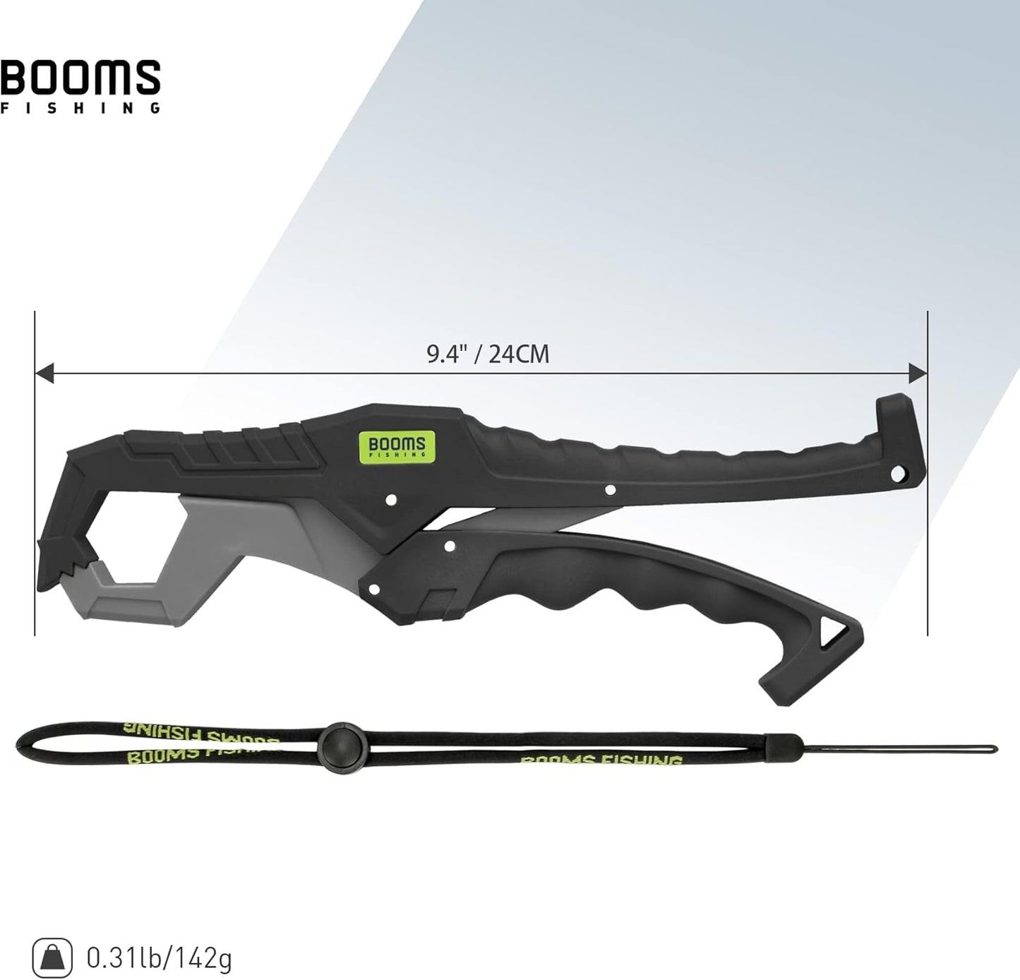 Booms Fishing G05 Fish Lip Gripper Saltwater, 9.4" Plastic Catfish Grippers Pliers, Fish Grabber Tool with Lanyard, Fish Grips for Kayak Fishing Accessories, Great Fish Holder for Caught Fish