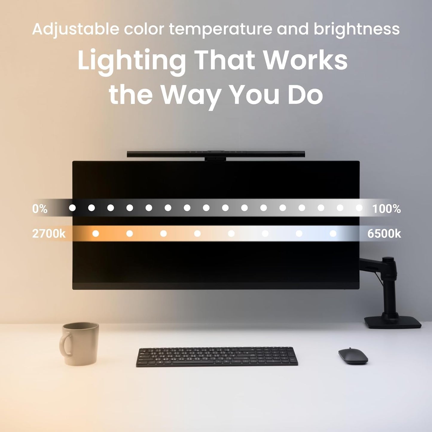 BenQ ScreenBar Pro LED Monitor Light (Silver)/Ultrawide Illumination/Motion Sensor/Adjustable Brightness and Color Temperature/Eye-Care Light Bar/No Screen Glare/Space Saving/Curved Monitors/USB-C