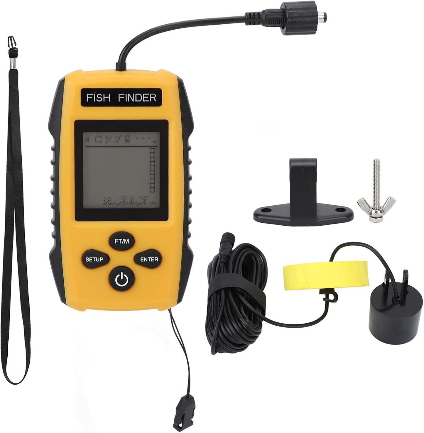 Generic Portable Fish Finder, Kayak, Boat Wired Handheld Fish Depth Finder LCD Display, Sonar Sensor for Lake Sea Ice, 100M/328Feet Detection Range