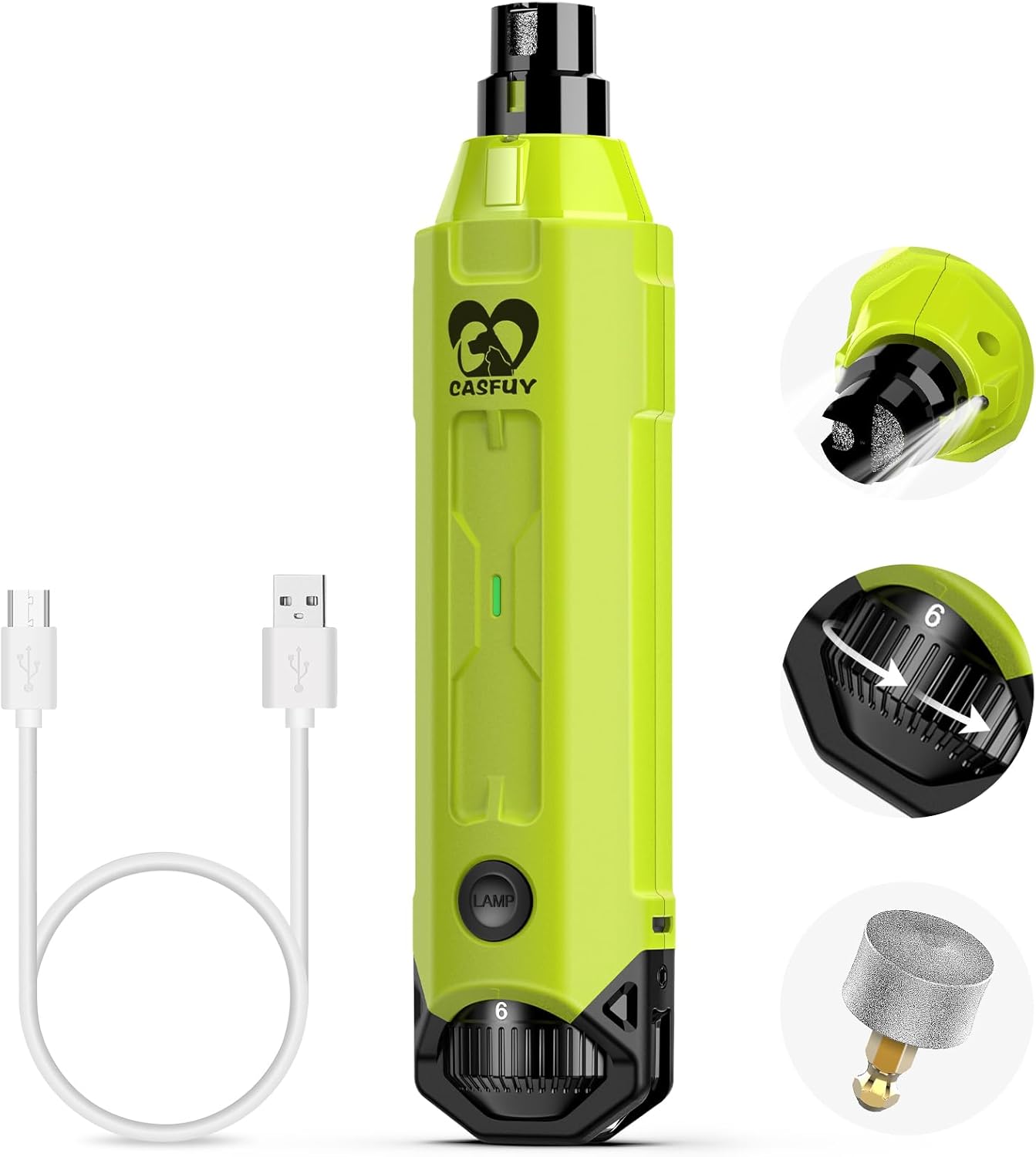 Casfuy 6-Speed Dog Nail Grinder Newest - Super Quiet Pet Nail Grinder Rechargeable Electric Dog Nail Trimmer Professional Paws Grooming & Smoothing Tool for Large Medium Small Dogs (Bright Blue)