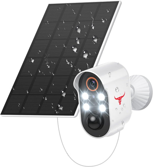 SJCODE 1080P Security Camera Wireless Outdoor with Solar Panel for Home Security, Color Night Vision, PIR Motion Detection, Cloud Storage, 2-Way Audio, Live View Bullet Surveillance Cam, 4 Spotlights