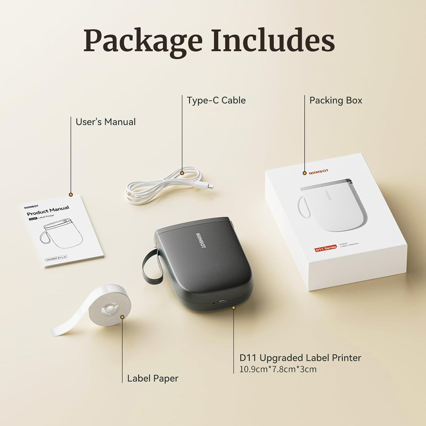 NIIMBOT D110 Mini Label Maker Machine with Tape(Pre-Cut Size 12x40mm), Portable Bluetooth Sticker Printer, Inkless Automatic Feeding One-Touch Custom Printing, Compatible with Phone Only