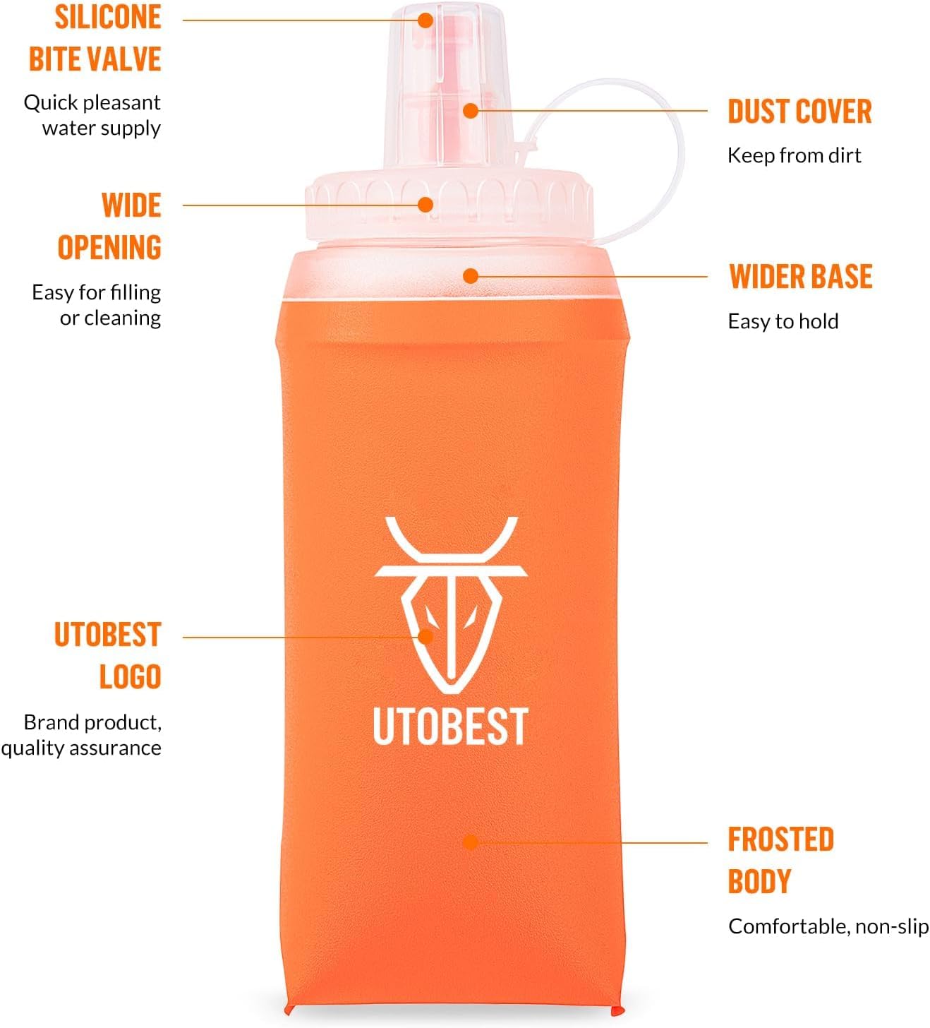 UTOBEST Soft Flask Running Water Bottle Collapsible Water Bottle for Trail Running Hydration Pack Hiking Cycling Climbing 150ML/250ML/350ML/450ML/500ML/550ML