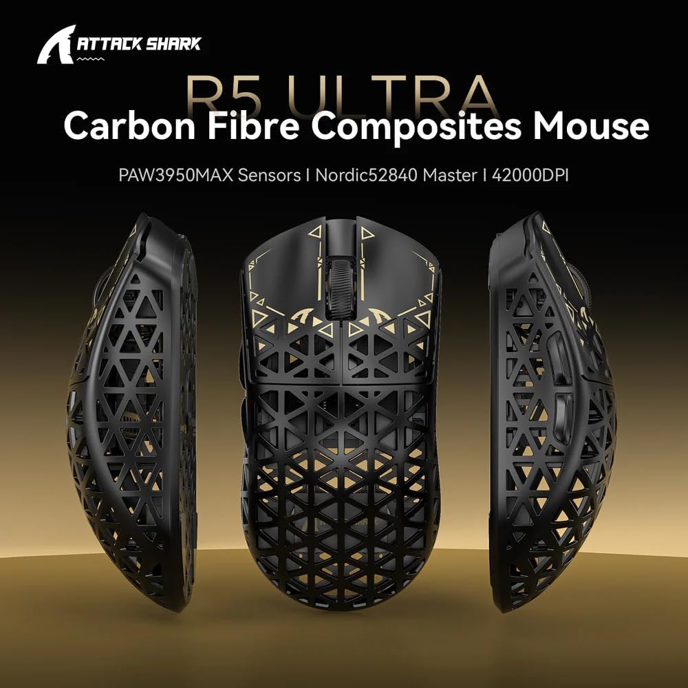 Ultra-Lightweight Wireless Gaming Mouse 42000 DPI Tri-Mode 8K Polling Rate Carbon Fiber Ergonomic Mouse - PuriLite