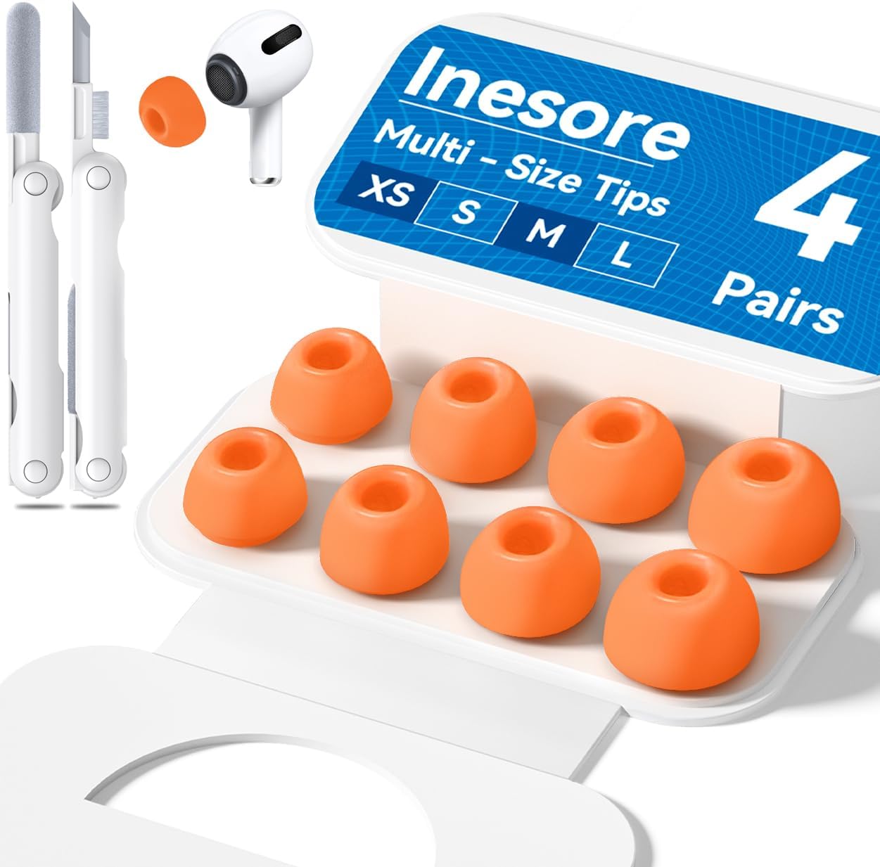 4 Pairs Replacement Ear Tips for AirPods Pro 2nd/1st Generation with Portable Storage Box & Cleaner Pen,Noise Reduction Holewith & Built-in dust Guard Screen,Silicone Ear Tips for AirPods Pro (White)