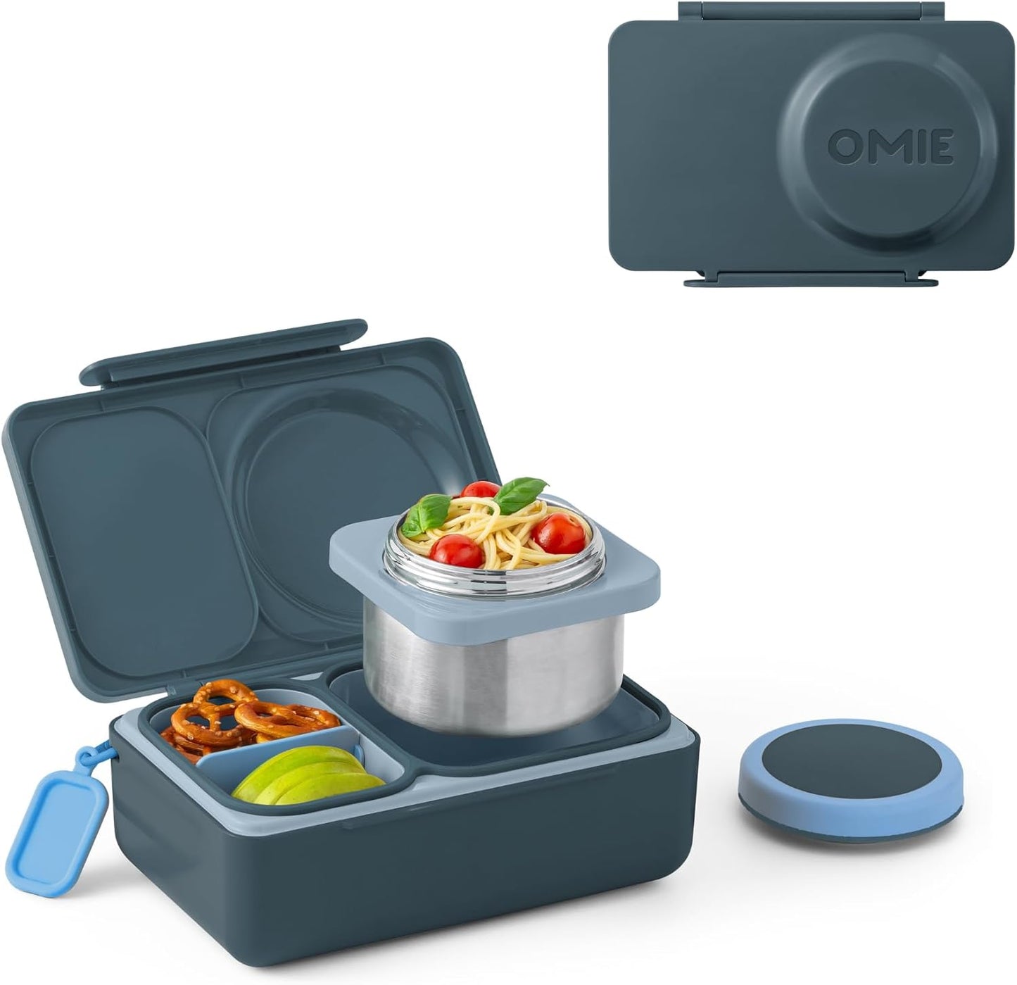 OmieBox UP bento box for kids | Insulated lunch box | Insulated food jar | Cooler ice pack | 2 Compartments (Cherry Pink)