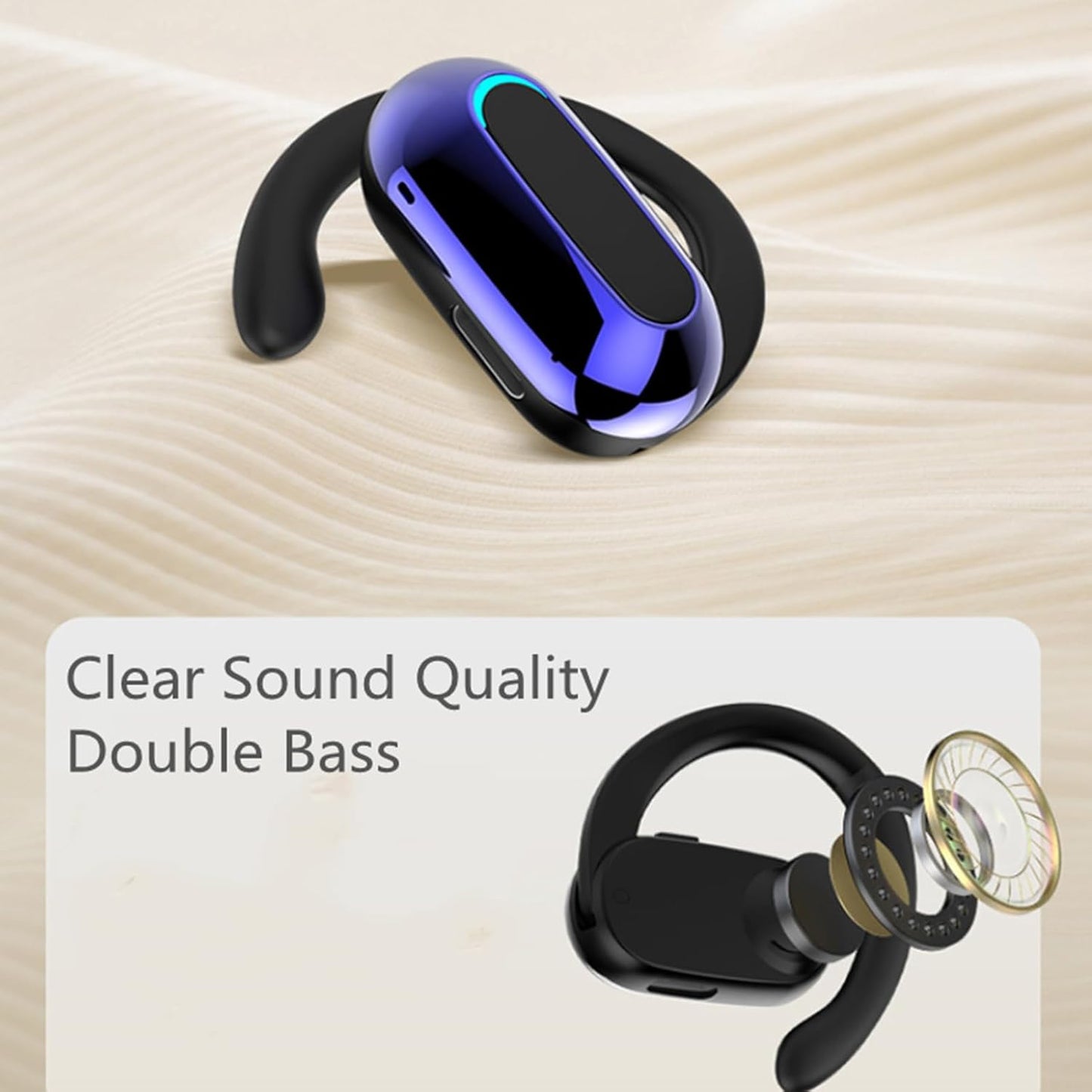 Open Ear Headphone,5.3 Bluetooth Headset for Cell Phones Wireless Earpiece Single Headset 15Hrs Talking with Noise Cancelling Mic Handsfree Earbud for iPhone Android Laptop Trucker Driver(Black)