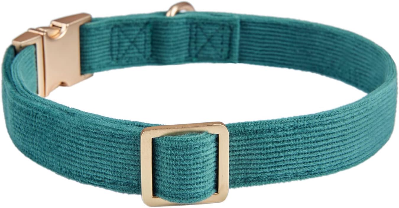 YUDOTE Soft Cotton Dog Collar with Metal Buckle Adjustable Heavy Duty Comfy Corduroy Collars for Small Medium Large Dogs,Black,Small