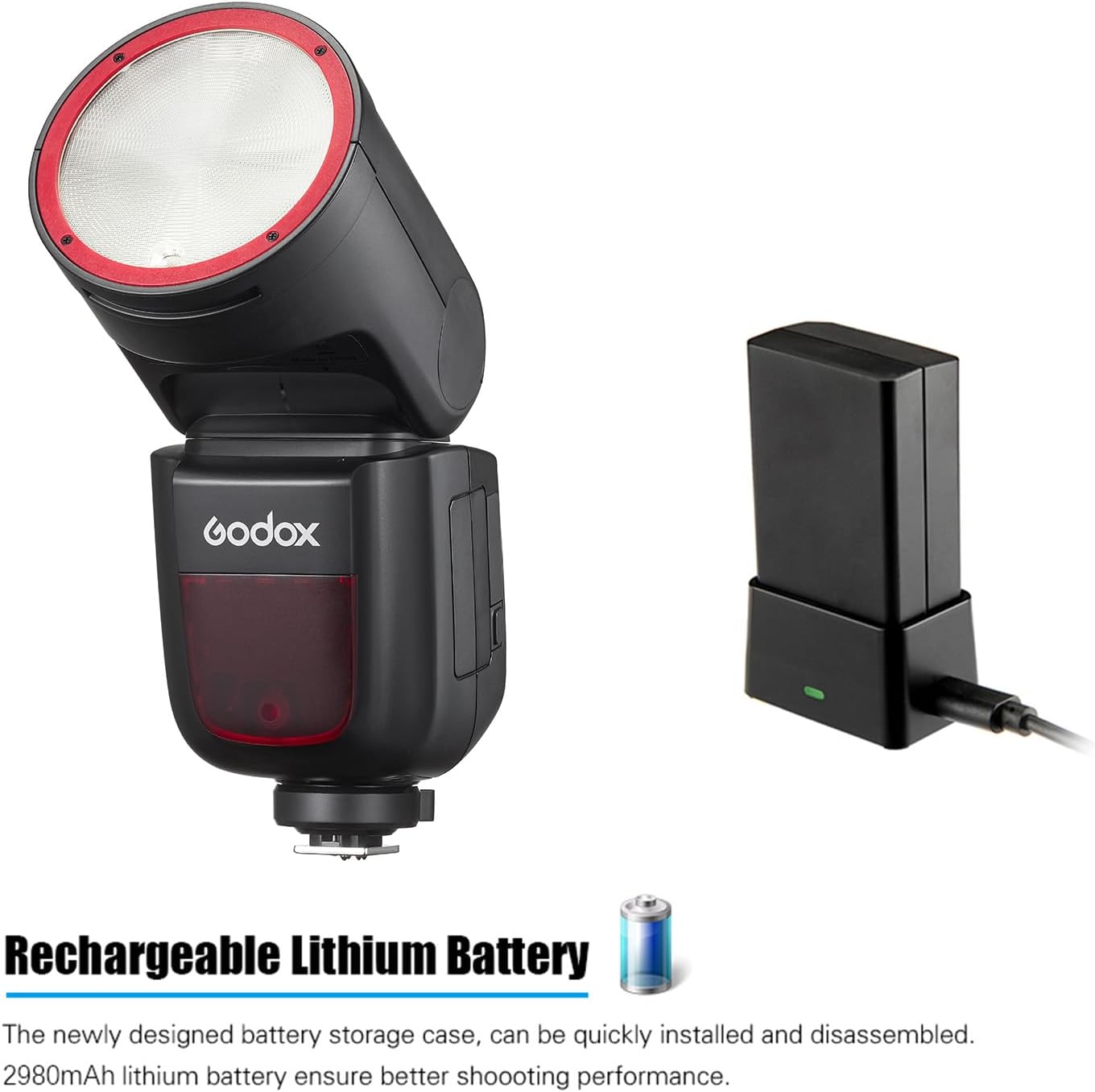 GODOX V1Pro-C 2.4G Wireless Camera Flash Speedlite with Detachable Sub Flash 1/8000s HSS 1.3s Recycle Time M/TTL Flash Mode 10 Levels Brightness Type-c Powered Compatible with Canon EOS Cameras