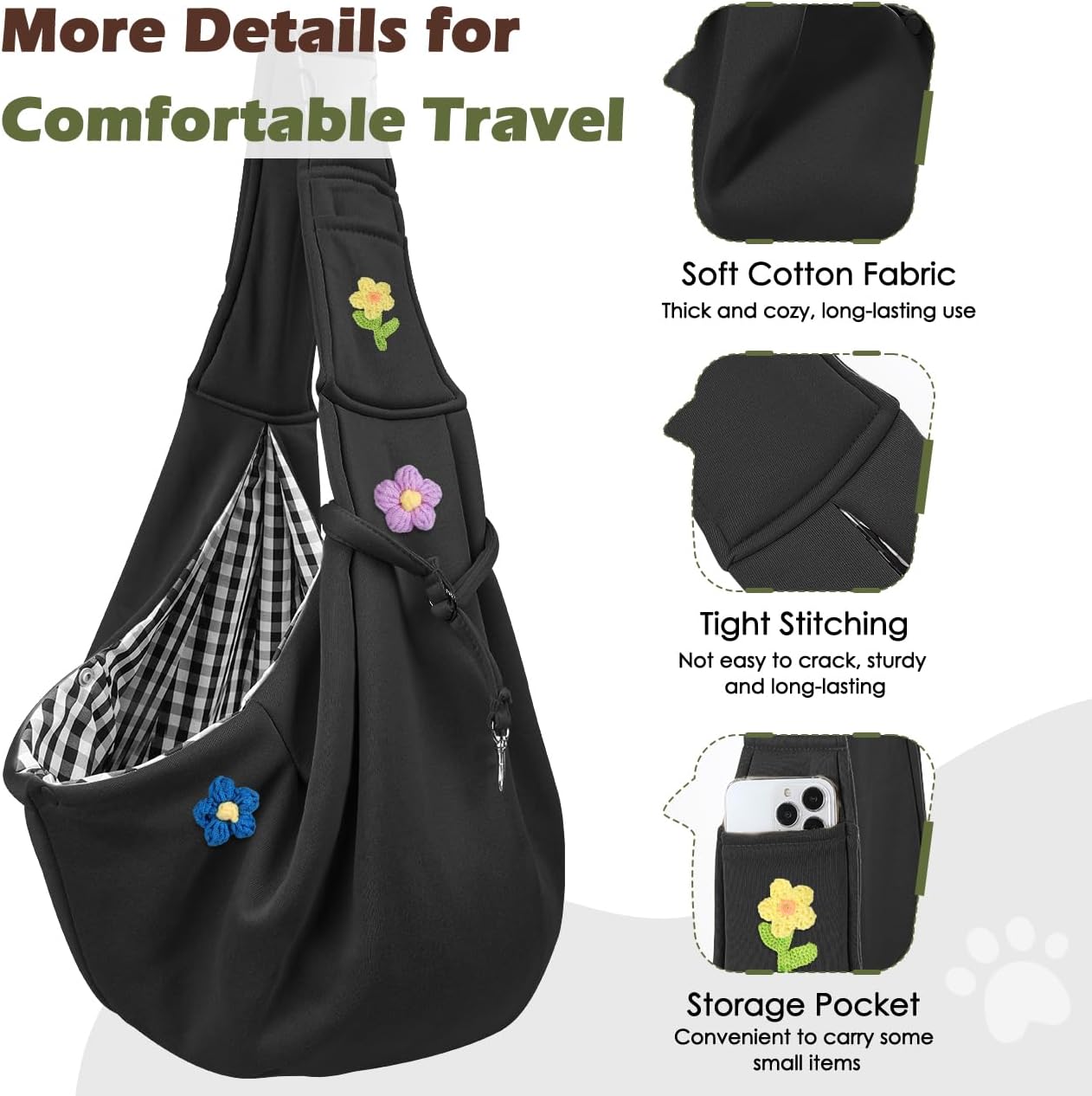 Pawaboo Small Dog Sling Carrier, Reversible Hands Free Dog Sling Carrier for Small Dogs and Cats, Puppy Sling Carrier with Adjustable Strap Buckle & Safety Harness, Puppy Essentials, Grey