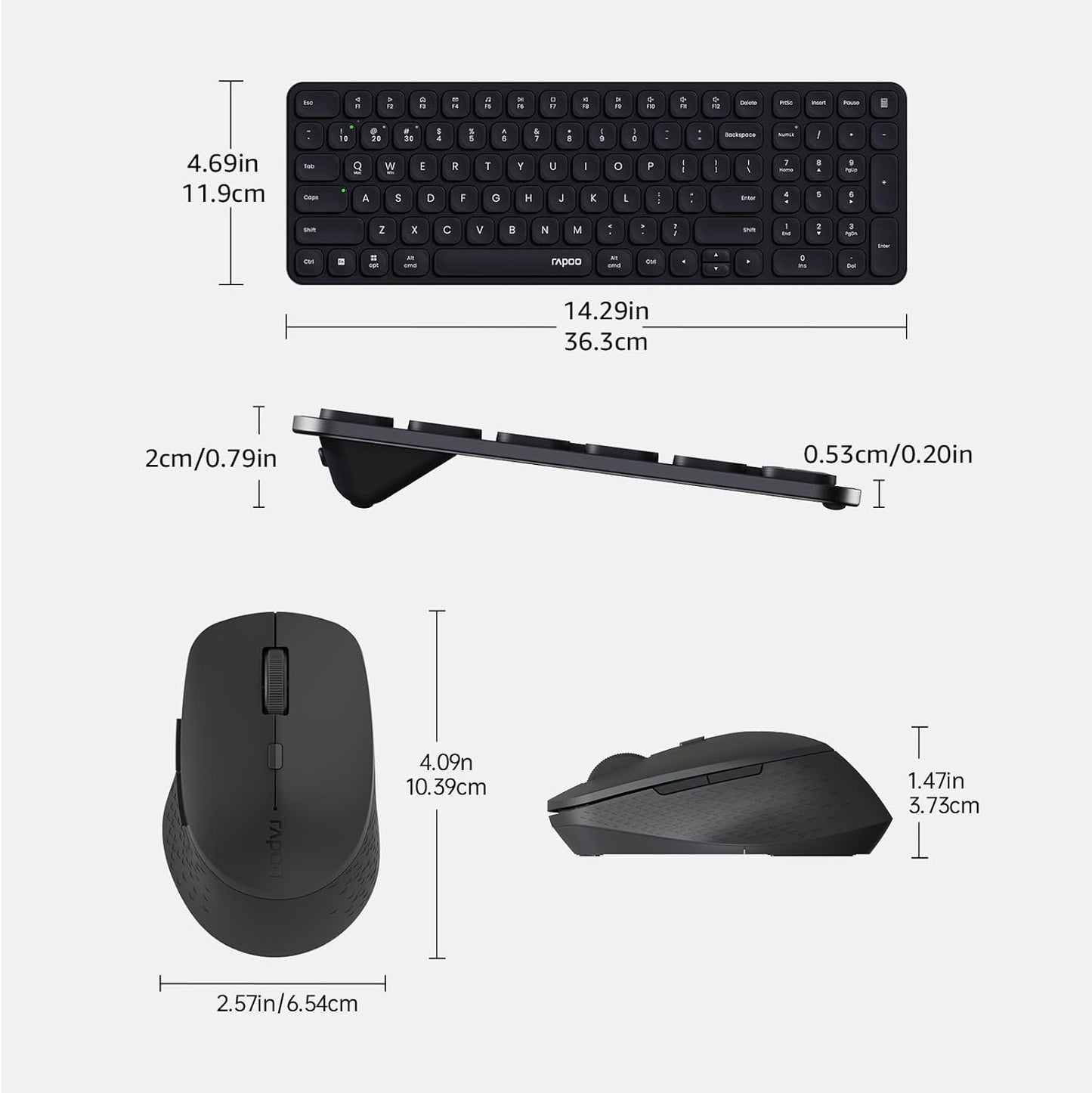 RAPOO Keyboard and Mouse Wireless - 9010M Multi-Device Wireless Keyboard Mouse Combo, 2.4GHz/Bluetooth 5.0/4.0 Wireless Keyboard Mouse Set for Windows/Mac/Linux/Chrome, Support 4 Devices, Silent Click