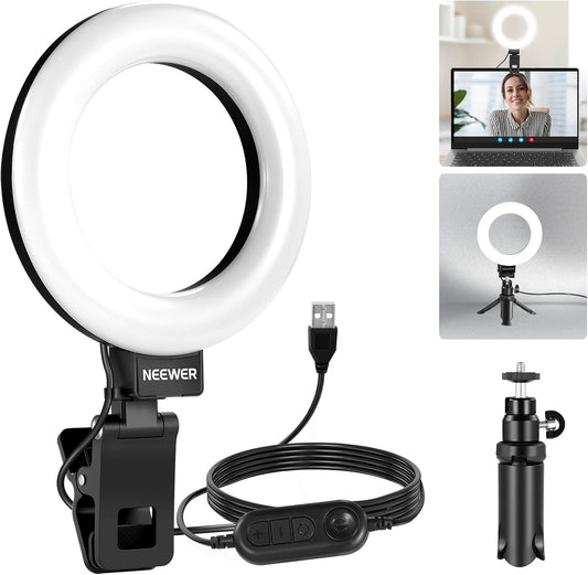 NEEWER BASICS 5" Ring Light for Video Conference Lighting, Clip on Light Kit with Desk Tripod for Monitor Laptop Computer Zoom Call Live Streaming Remote Working Learning Video Recording, BR60