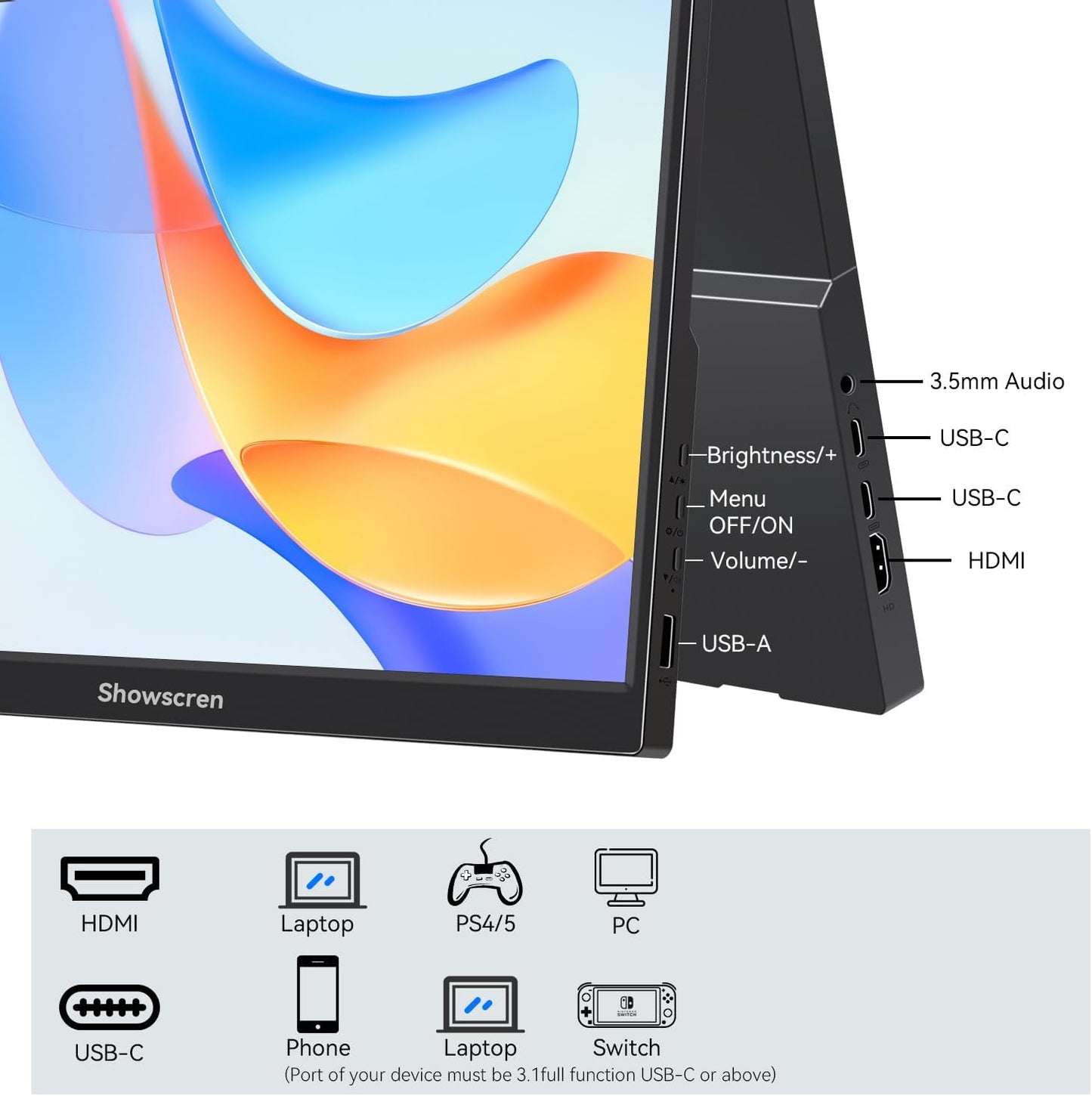 Portable Monitor 16 Inch 1920X1200P FHD Dual USB-C HDMI Travel Portable Monitor with Stand &Speakers, Eye Care IPS External Laptop Monitor for Computer/PC/Raspberry Pi/ PS5/Switch, Plug&Play