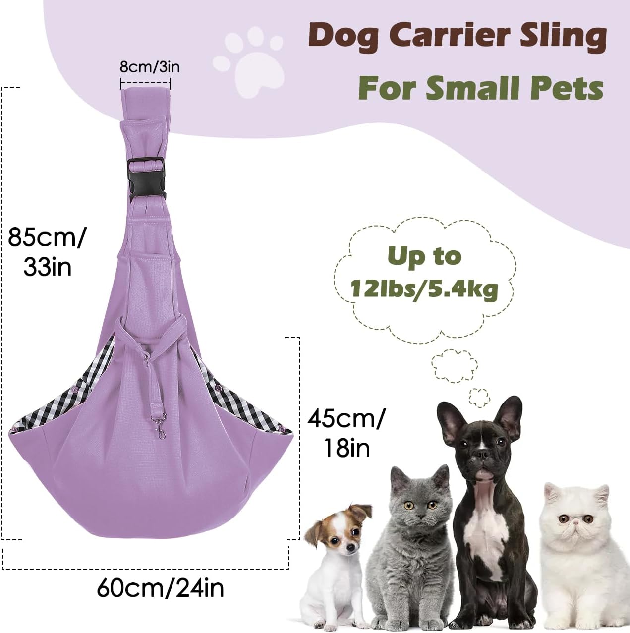 Pawaboo Small Dog Sling Carrier, Reversible Hands Free Dog Sling Carrier for Small Dogs and Cats, Puppy Sling Carrier with Adjustable Strap Buckle & Safety Harness, Puppy Essentials, Grey