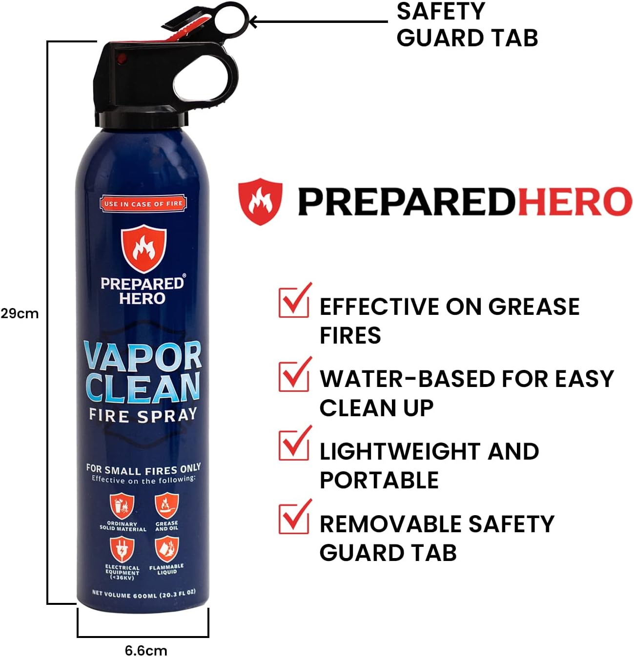 Vapor Clean Fire Spray by Prepared Hero - 8 Pack - Portable Fire Extinguisher for Home, Car, Garage, Kitchen - Works on Electrical, Grease, Battery Fires & More - Compact, Easy to Use