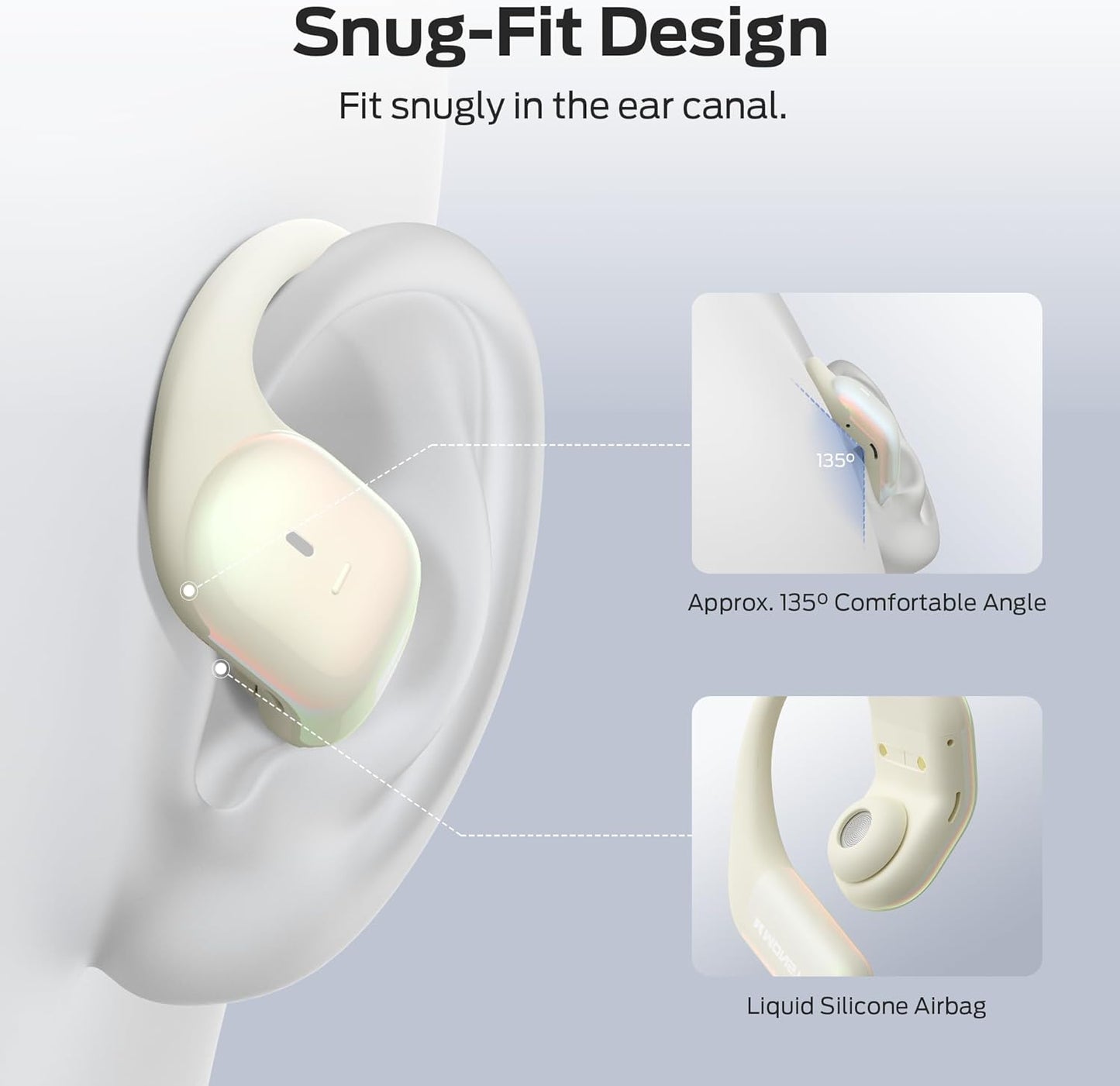 Monster Open Ear AC326 Headphones, Bluetooth 6.0 Wireless Earbuds with Dual-Mic Clear Calls, Air Conduction Headphones with Ear Hooks, Spatial Audio, Snug Fit, 35H Playtime, IPX5 for Sports, Off-white