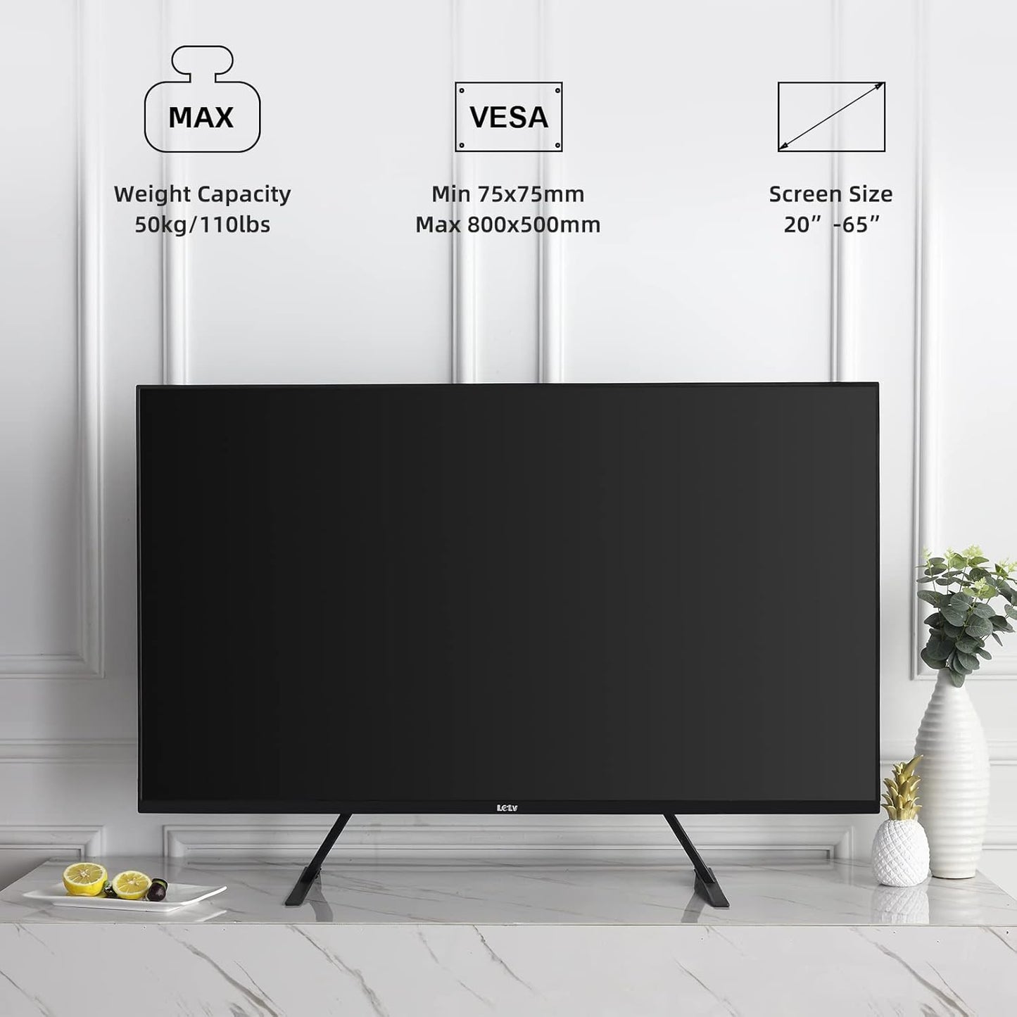 Suptek Universal TV Stands, Table Top TV Stand, Pedestal TV Stand for Most 17"-55" Screens, Height Adjustable TV Base Stand with Tempered Glass Base and Wire Management, Hold up to 40kg, VESA 75/400mm