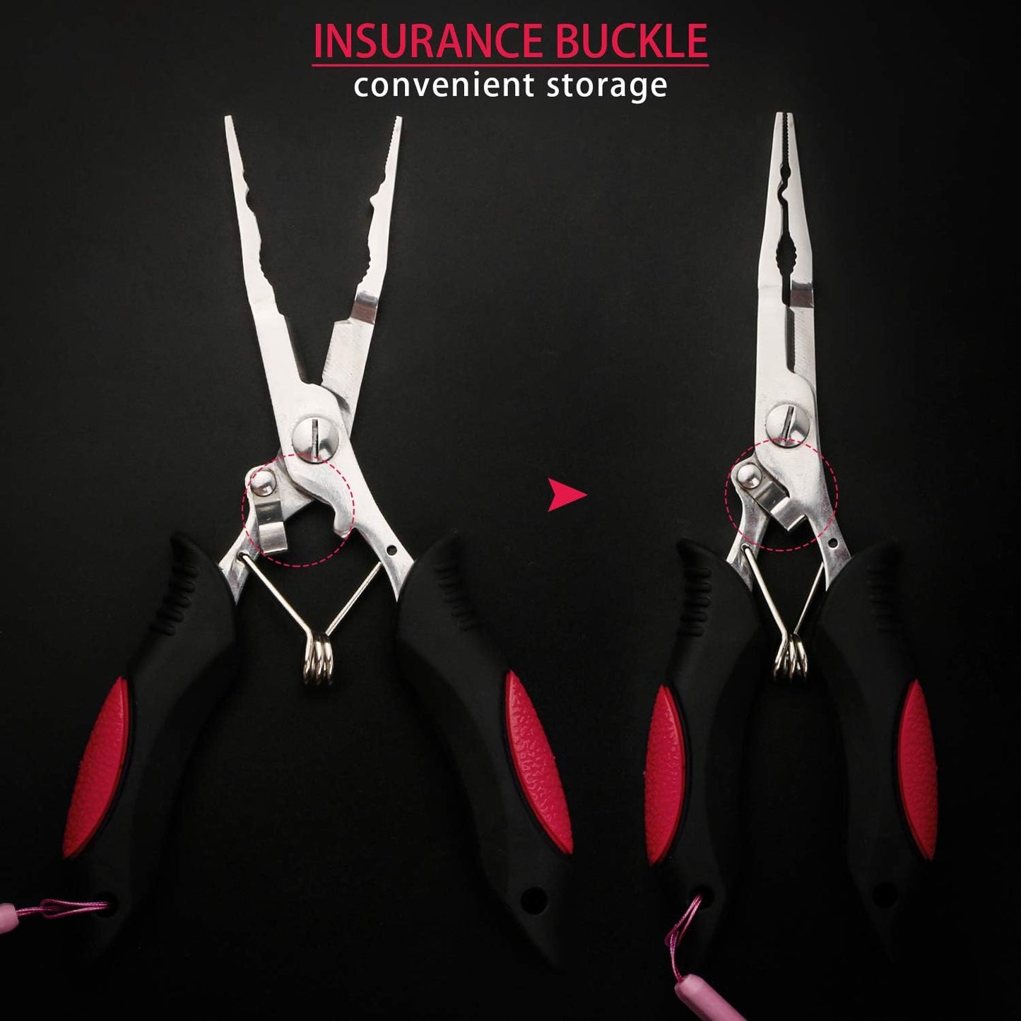 Fishing Pliers Stainless Steel Hook Remover Braid Cutter Rustproof Saltwater Split Ring Pliers Fishing Multi-Tools with Sheath and Lanyard