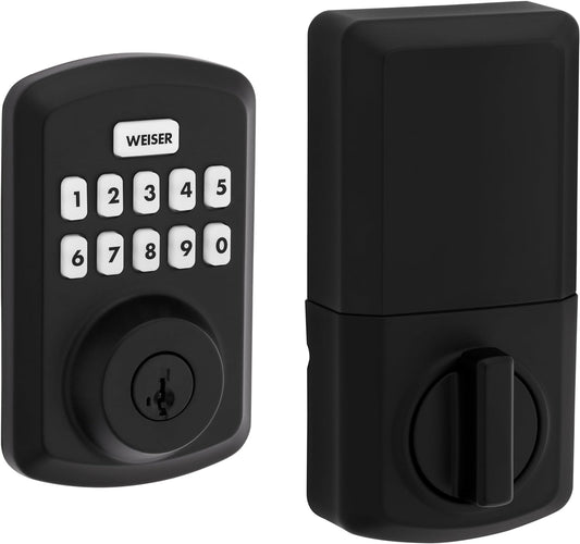 Weiser Powerbolt 3 Matte Black Keyless Entry Door Lock/Deadbolt Lock, 10-Button Keypad Door Lock with Auto Lock and 12-Month Battery Life, Electronic Door Locks for Front Door, Home Décor
