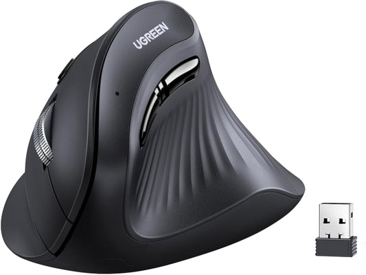 UGREEN Ergonomic Wireless Vertical Mouse with 5 Buttons, Bluetooth 5.0 & 2.4Ghz with USB Receiver, 4 DPI Levels up to 4K, Silent Click, Compatible with Windows, Linux, Mac, Android and Chrome - PuriLite