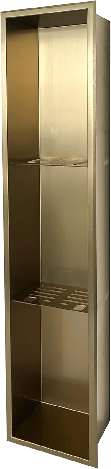 Agua Canada Shower Niche 12”x 12” Single Shelf Organizer Best Modern in Wall Bathroom Accessory for Shower or Tub Storage Insert Holds Soap Bottles Toiletries (GOLD) NICOLA12X12-GD
