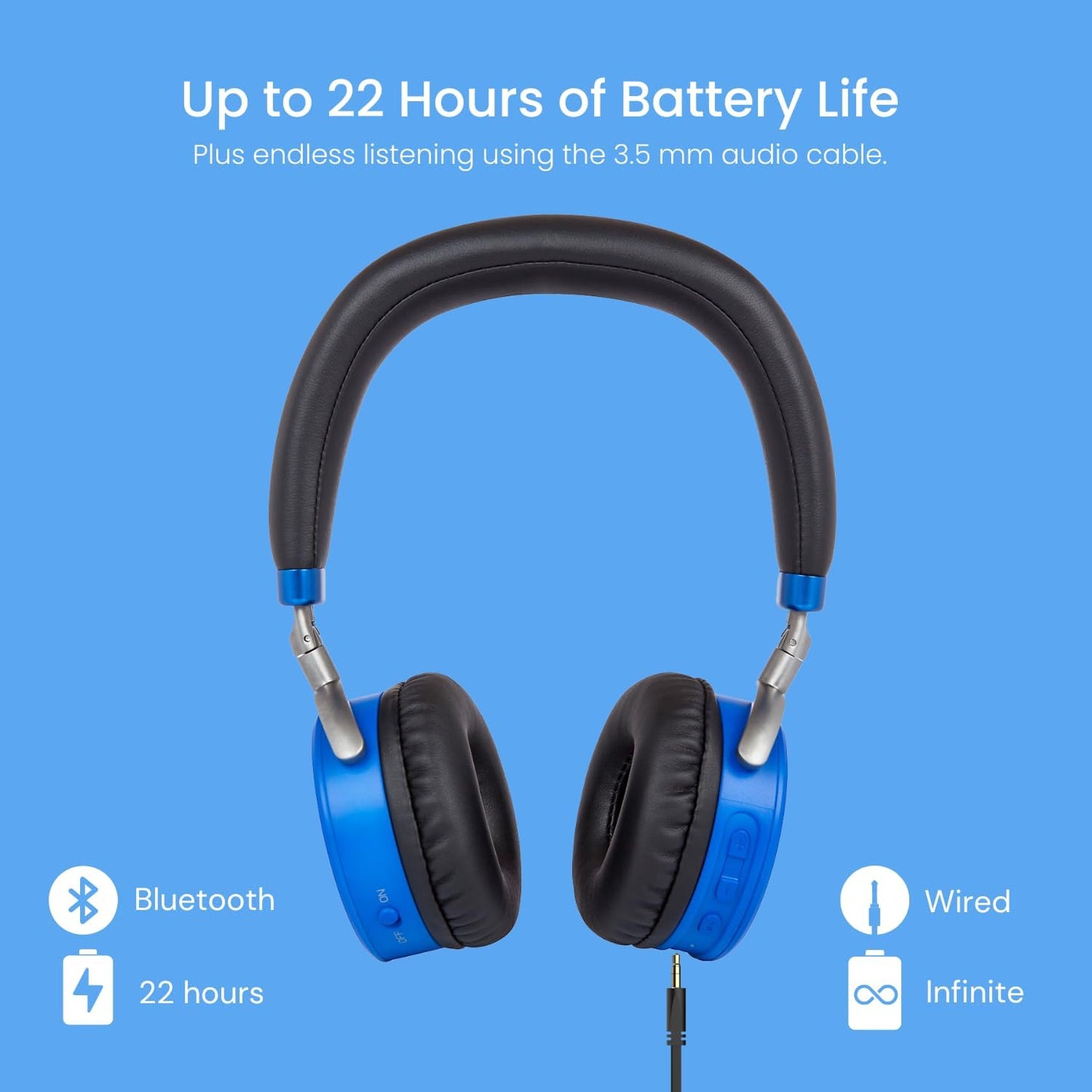 JuniorJam Plus Volume Limiting Headphones for Kids, Foldable & Adjustable Bluetooth Headphones, 22-Hour Battery Life USB-C Charging (Black)