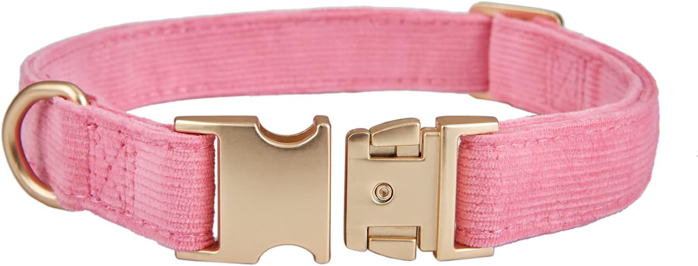 YUDOTE Soft Cotton Dog Collar with Metal Buckle Adjustable Heavy Duty Comfy Corduroy Collars for Small Medium Large Dogs,Black,Small