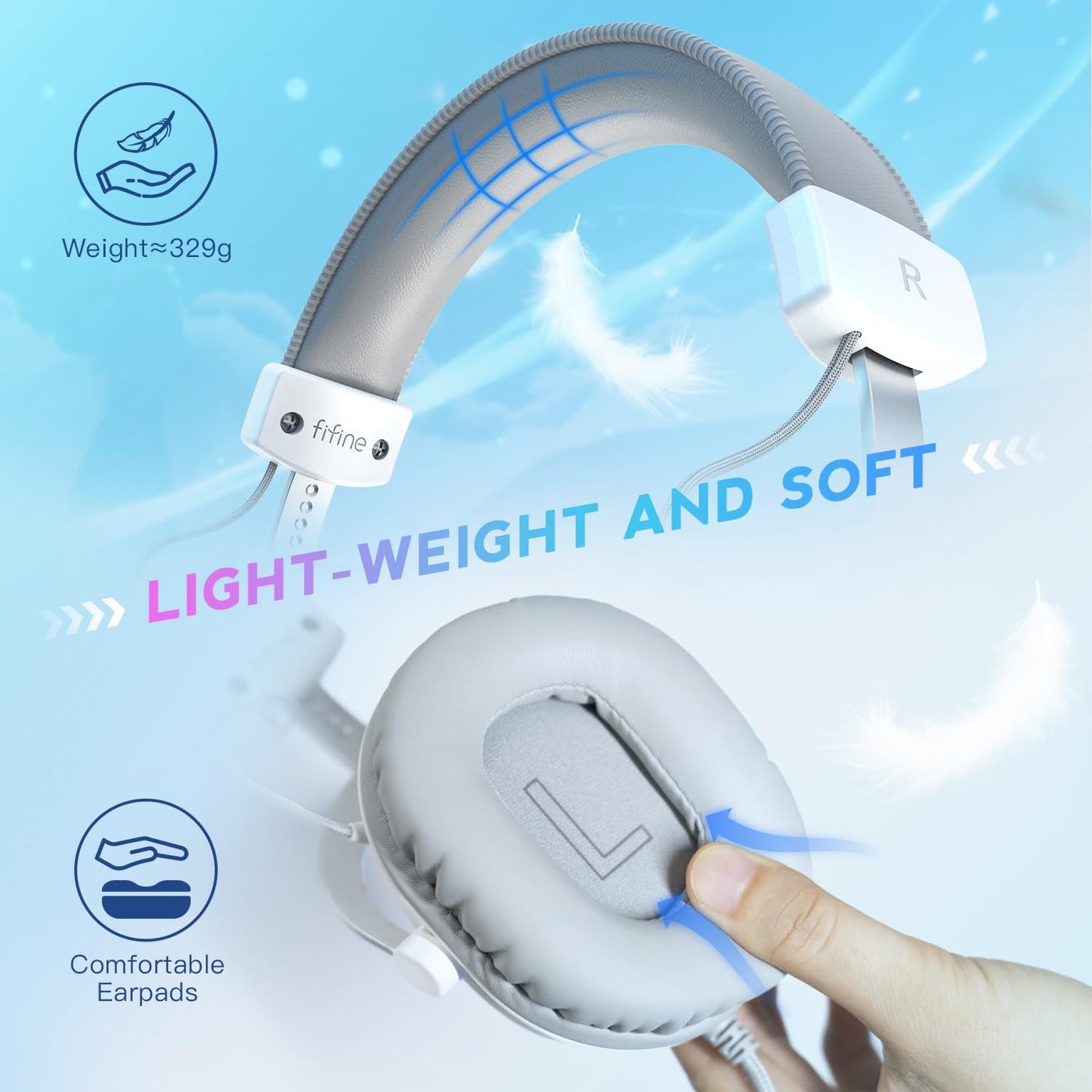 Fifine PC Gaming Headset with USB/3.5mm Jack for Laptop Computer, Over Ear Wired Headphones with 7.1 Surround Sound, Detachable Microphone, Volume Control, Noise Cancelling for PS5/Xbox/Switch-H9