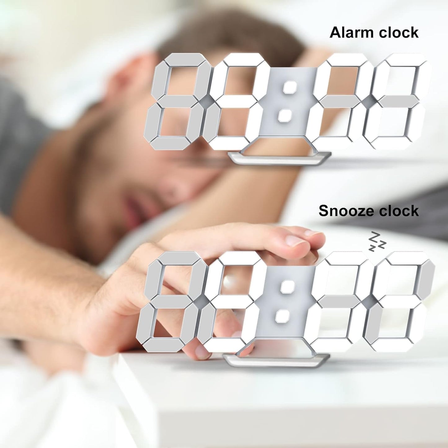Deeyaple 3D LED Digital Wall Clock Modern Alarm Clock Adjust Brightness 12/24 Time Date Temperature Silent Snooze USB Night Light Remote Control Kitchen Bedroom Living Room Small 9.7 inch White