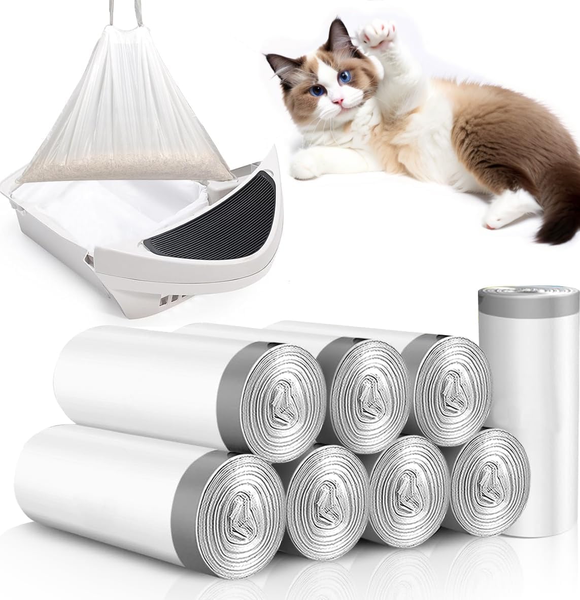 Niserelesa 160 Count Cat Litter Box Liners with Drawstring, Compatible with Litter Box Robot 3 & 4, Cat Litter Bag Replacement, Self-Cleaning Cat Litter Trash Bags, 10-12 Gallons (160 Count)