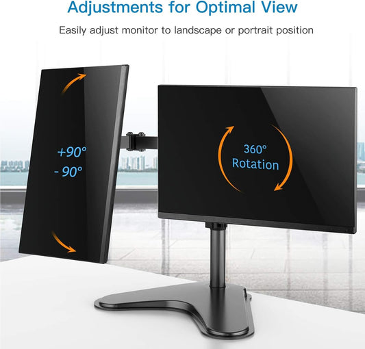 HUANUO Dual Monitor Stand for 13 to 32 Inch Screens, Free Standing Monitor Arm for 2 Screens Holds up to 17.6lbs, Fully Adjustable Dual Monitor Mount with Tilt, Swivel, Rotation, Max VESA 100x100 mm