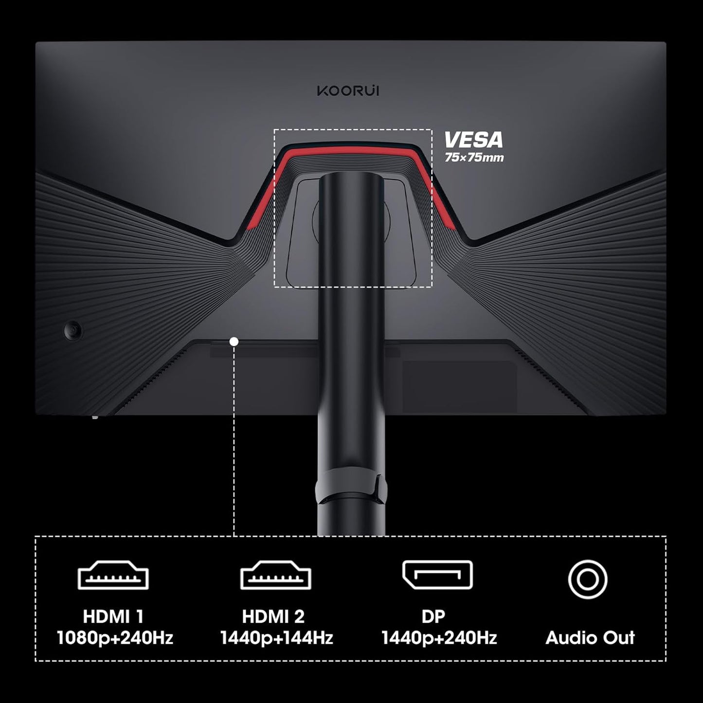 KOORUI Monitor 27 inch QHD 2K Fast IPS Gaming Monitor, 200Hz 1ms, HDR400,95% DCI-P3,Adaptive Sync,Tilt Pivot Swivel Vertical Height Adjustable,HDMI 2.0 &DP 1.4 Ports, G2722P, Black