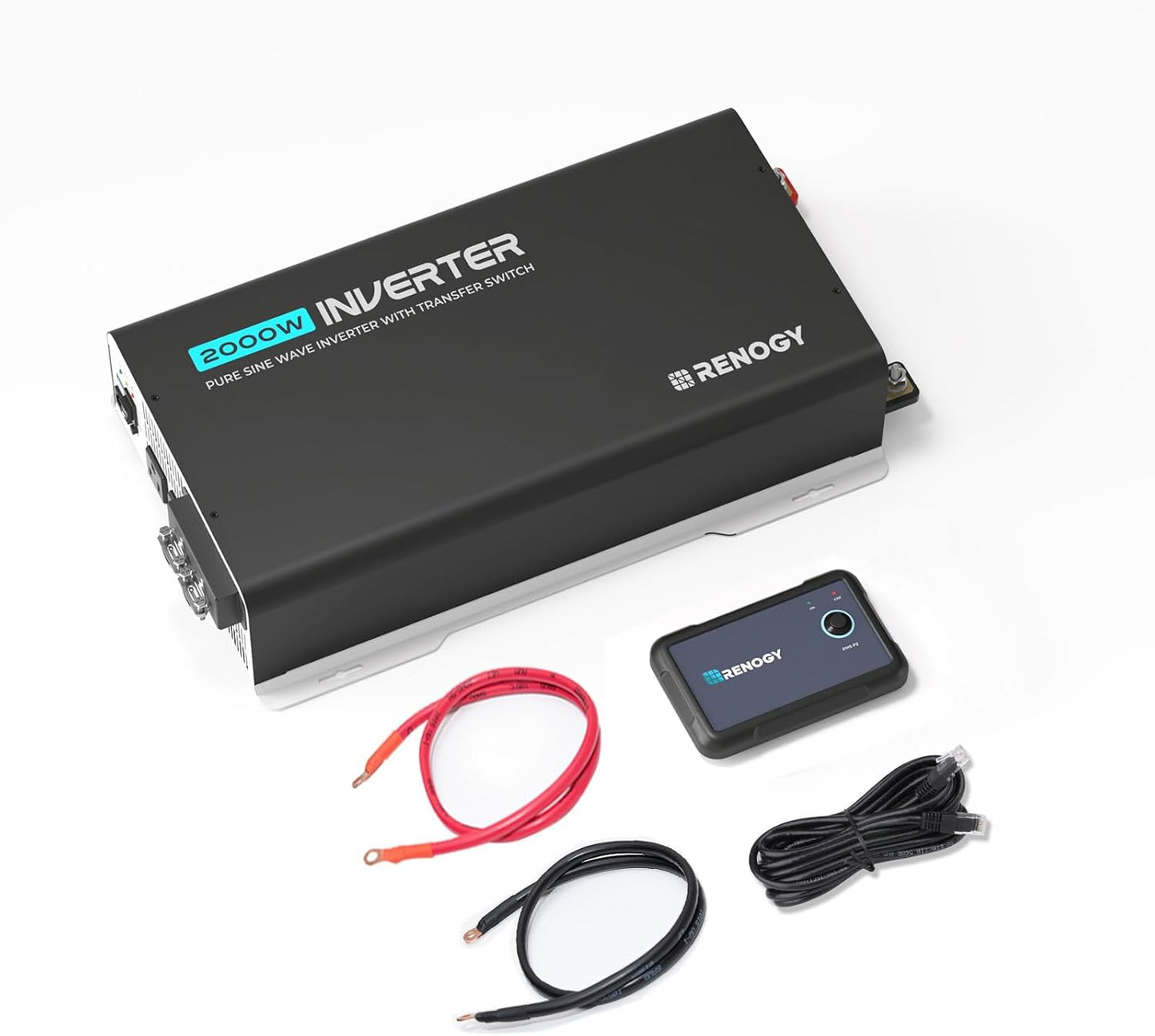 Renogy Pure Sine Wave Inverter 2000W Power Inverter 12V DC to 110V 120V AC Converter, Solar Inverter 12V to 110V 120V Converter with UPS Transfer Switch, Built-in Bluetooth, USB, Remote Controller