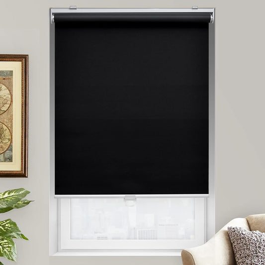 AOSKY Cordless Roller Shades Blackout Blinds for Windows Room Darkening Rolled Up Shades with Spring System, UV Protection Window Shades Door Blinds for Home 97W x 183H cm (38" W x 72" H),Black
