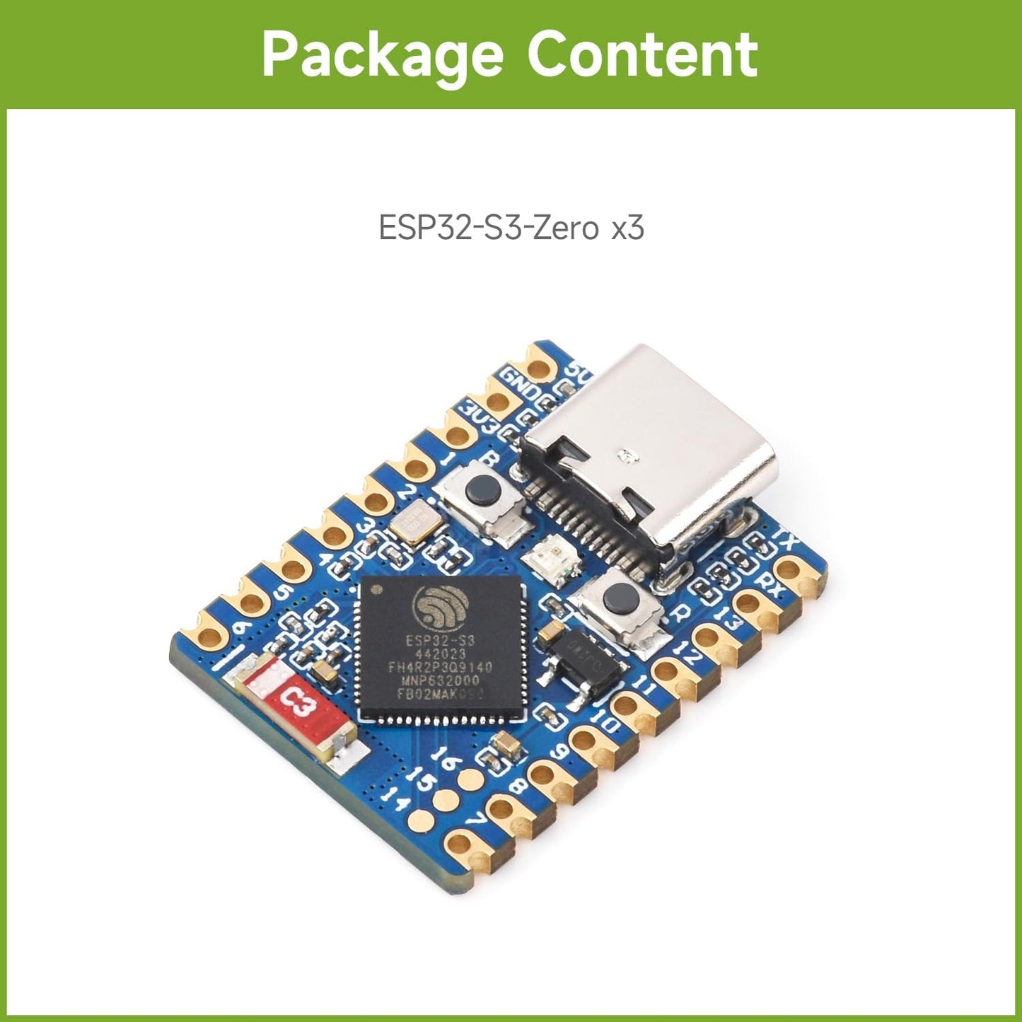 Waveshare 3PCS ESP32-S3 Mini Development Board, Based On ESP32-S3FH4R2, Onboard Multi-Function GPIO Pins, Dual-Core Processor, 240MHz Running Frequency,Microcontroller