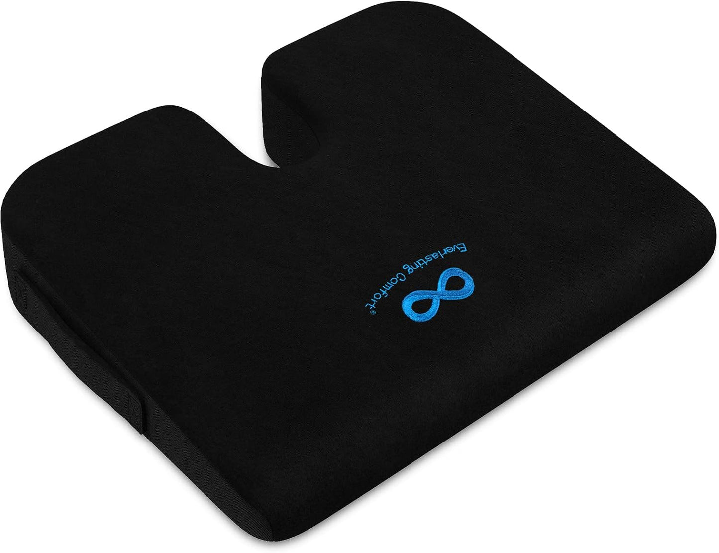 Everlasting Comfort Memory Foam Seat Cushion - Office Chair Cushion for Work, Travel, Car Support Pillow for Driving - Portable Seat for Chairs and Desks - Coussin Chaise - Black