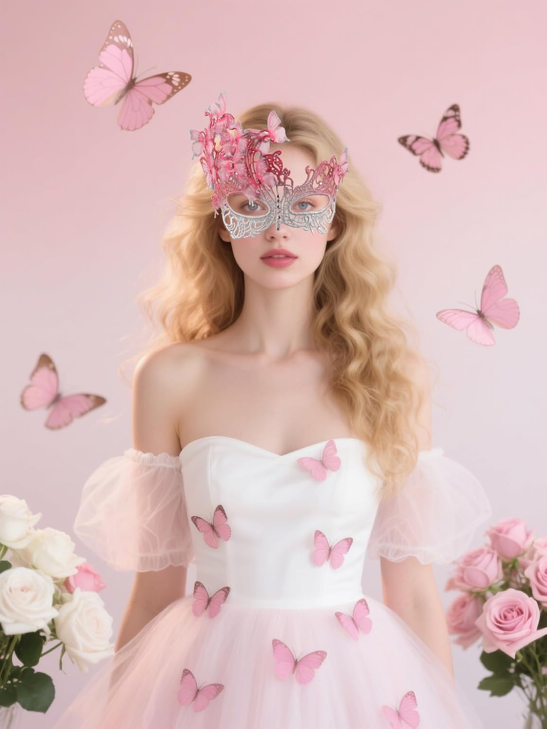 Comott pink halloween Masquerade mask for women and girls - Mardi Gras butterfly mask for halloween Costume parties