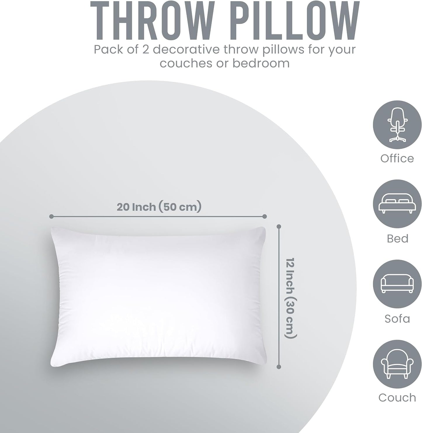 Utopia Bedding Throw Pillows Insert (Pack of 2, White) - 20 x 20 Inches Bed and Couch Pillows - Indoor Decorative Pillow