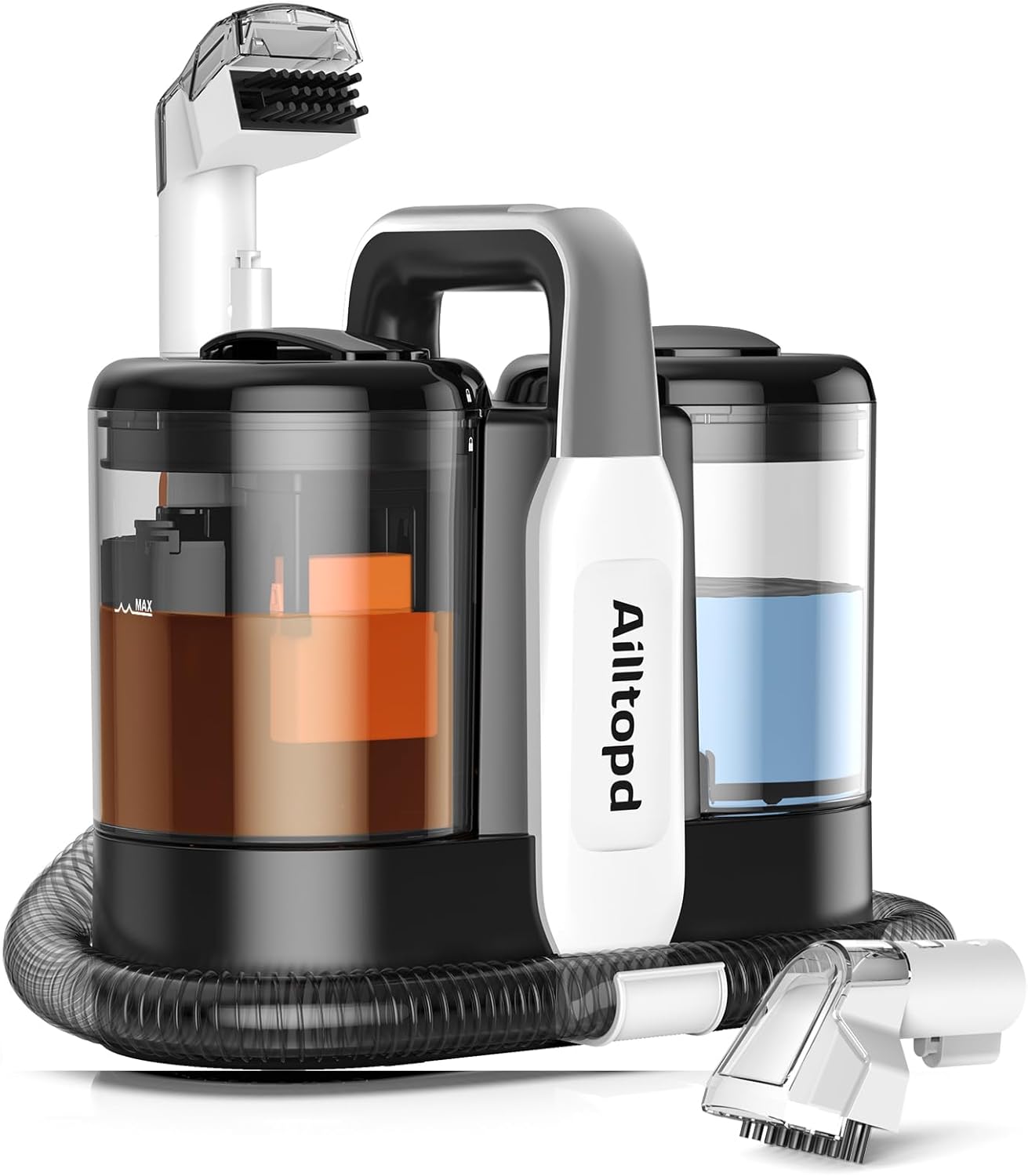 Ailltopd Portable Carpet & Upholstery Spot Cleaner, Powerful Suction and Spot Remover, Deep Stain Cleaning for Carpet, Pets, Stairs, Car Seat, Couch, with Dual Size BrushHead and Cleaning Solutions