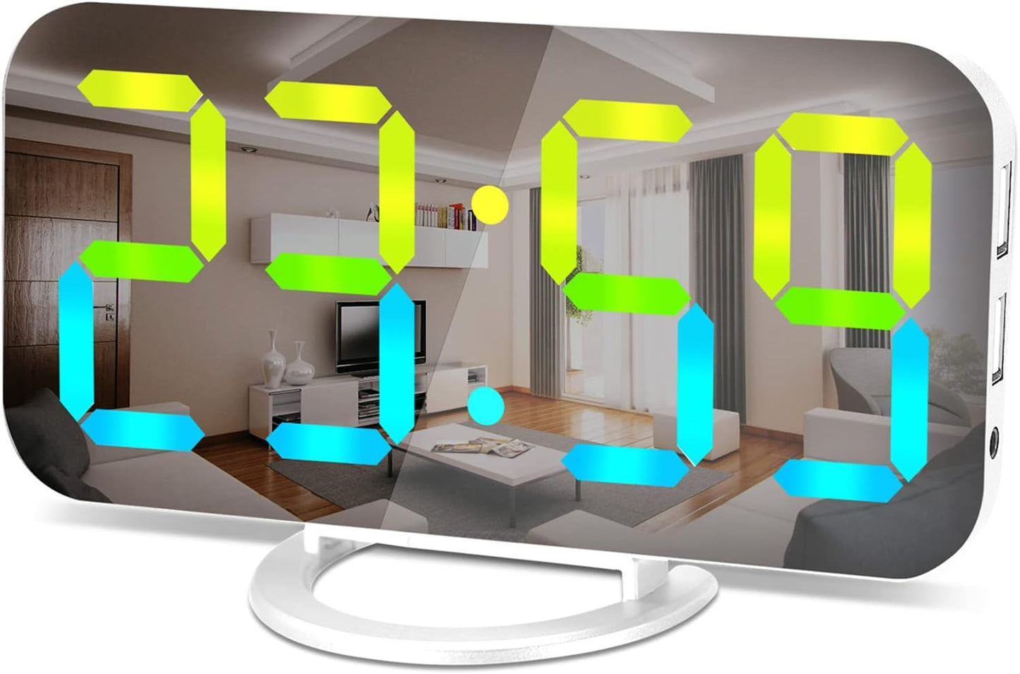 SZELAM Digital Alarm Clock,LED and Mirror Desk Clock Large Display,with Dual USB Charger Ports,3 Levels Brightness,12/24H,Modern Electronic Clock for Bedroom Home Living Room Office - Gold