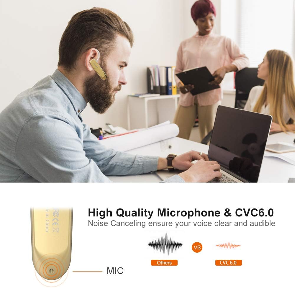 Bluetooth Headset New Bee 24Hrs V5.0 Bluetooth Earpiece Wireless Handsfree Driving Headset with Noise Canceling Mic Headset Case for iPhone Samsung Android Mobile Cell Phone Tablets Office